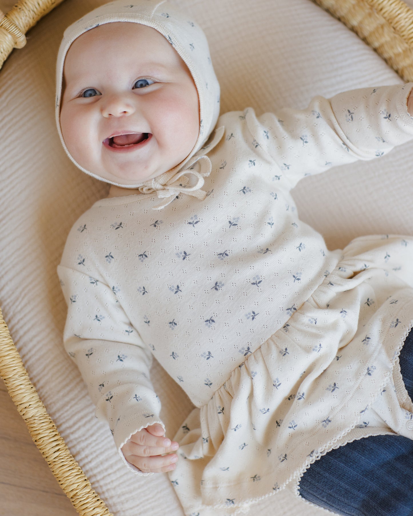 Baby Bonnet || Blue Ditsy - Rylee + Cru | Kids Clothes | Trendy Baby Clothes | Modern Infant Outfits |