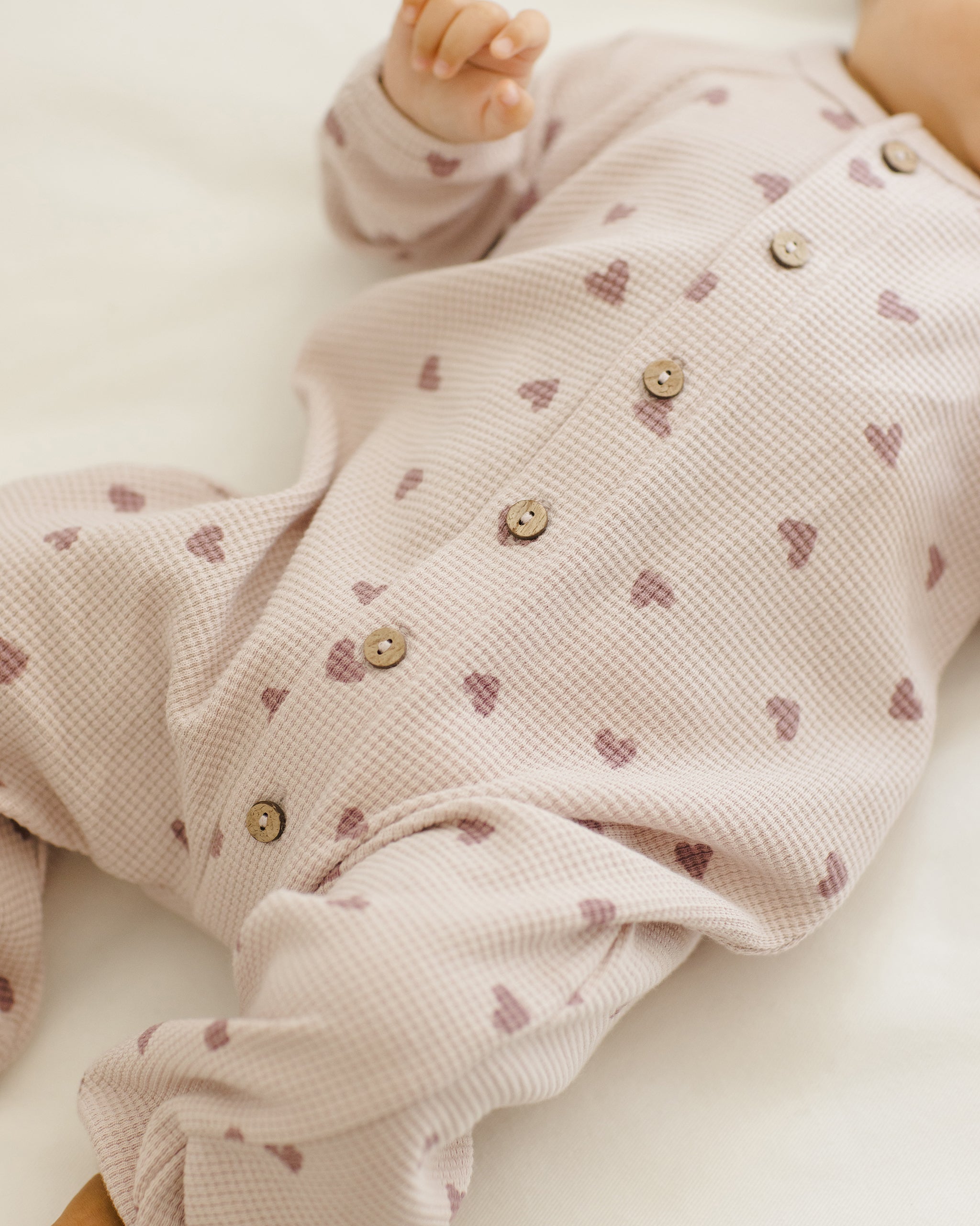 Waffle Long Sleeve Jumpsuit || Hearts - Rylee + Cru | Kids Clothes | Trendy Baby Clothes | Modern Infant Outfits |