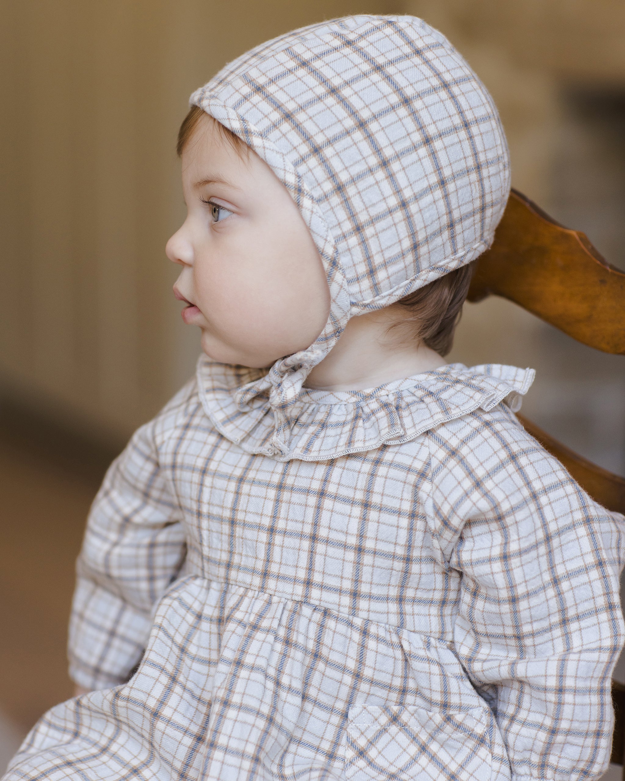 Woven Baby Bonnet || Blue Plaid - Rylee + Cru | Kids Clothes | Trendy Baby Clothes | Modern Infant Outfits |