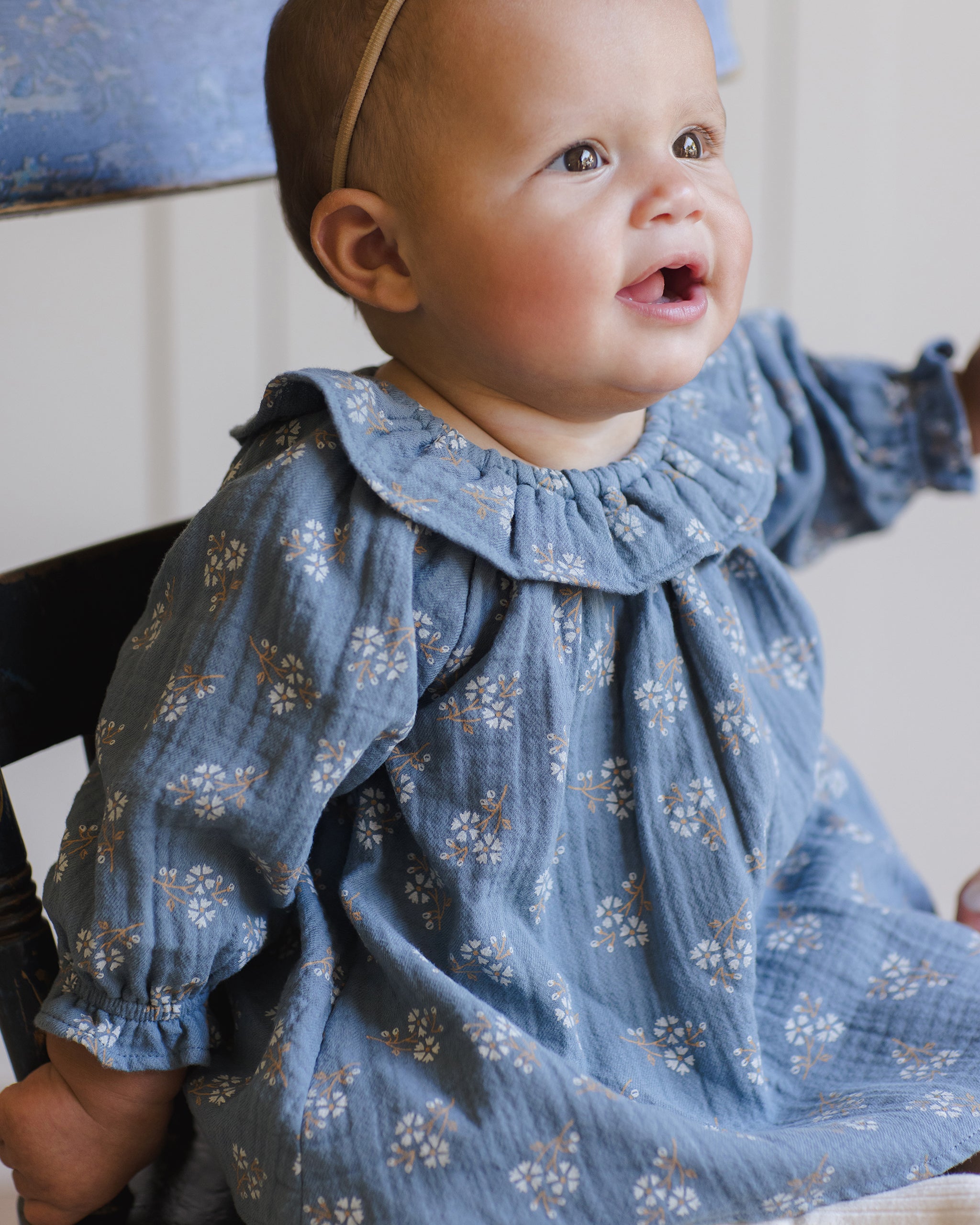 Long Sleeve Isla Dress || Blue Floral - Rylee + Cru | Kids Clothes | Trendy Baby Clothes | Modern Infant Outfits |