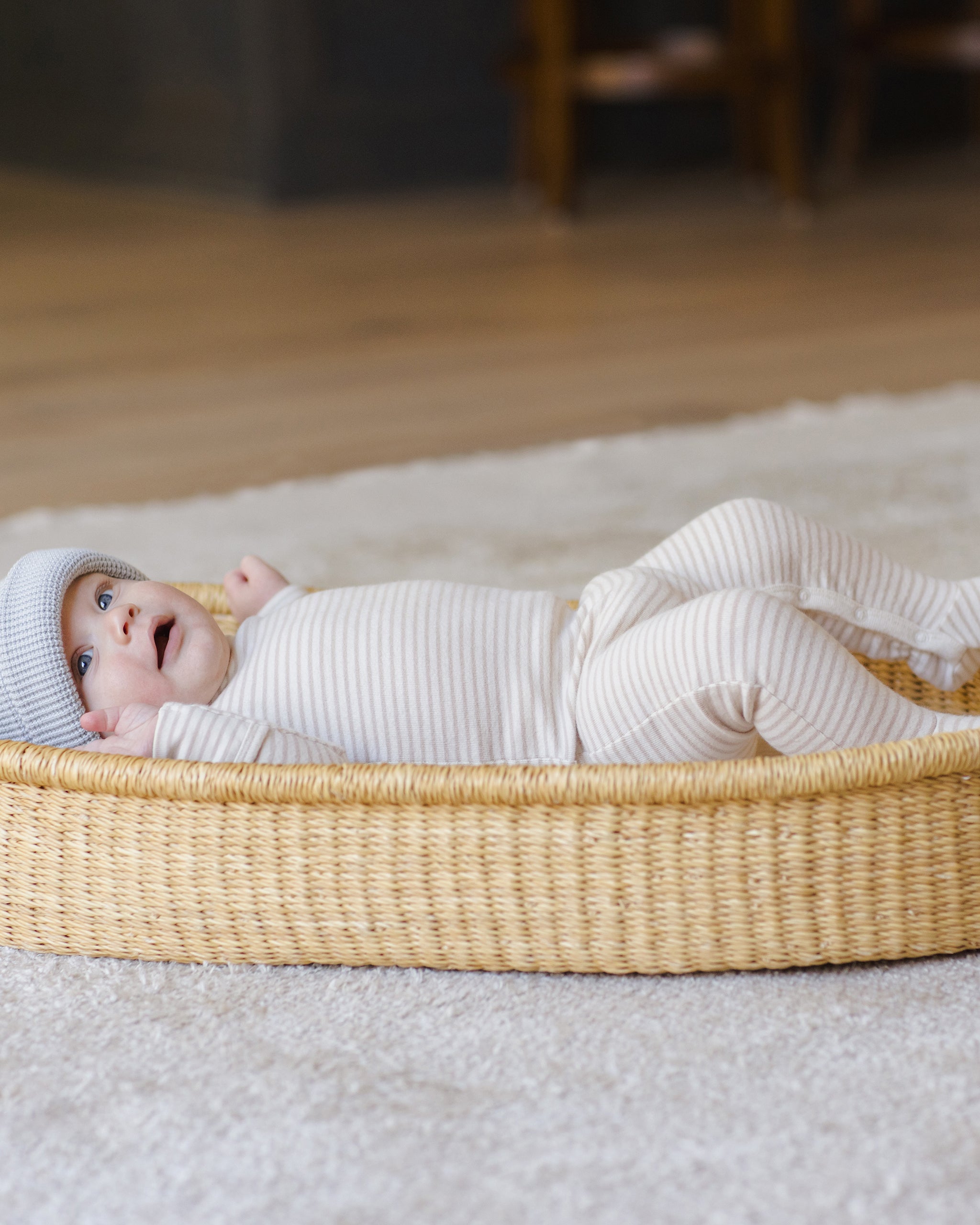 Baby Footie || Oat Micro Stripe - Rylee + Cru | Kids Clothes | Trendy Baby Clothes | Modern Infant Outfits |