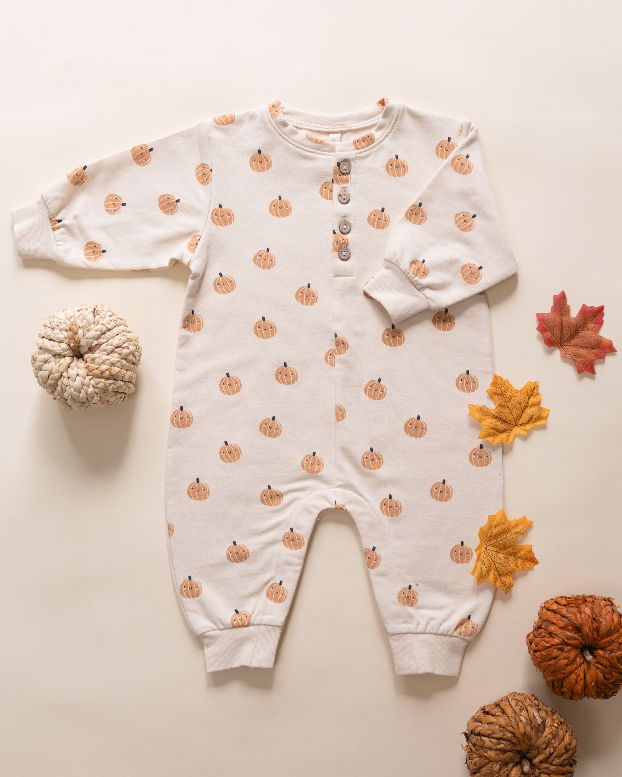 Relaxed Fleece Jumpsuit || Smiley Pumpkins - Rylee + Cru | Kids Clothes | Trendy Baby Clothes | Modern Infant Outfits |