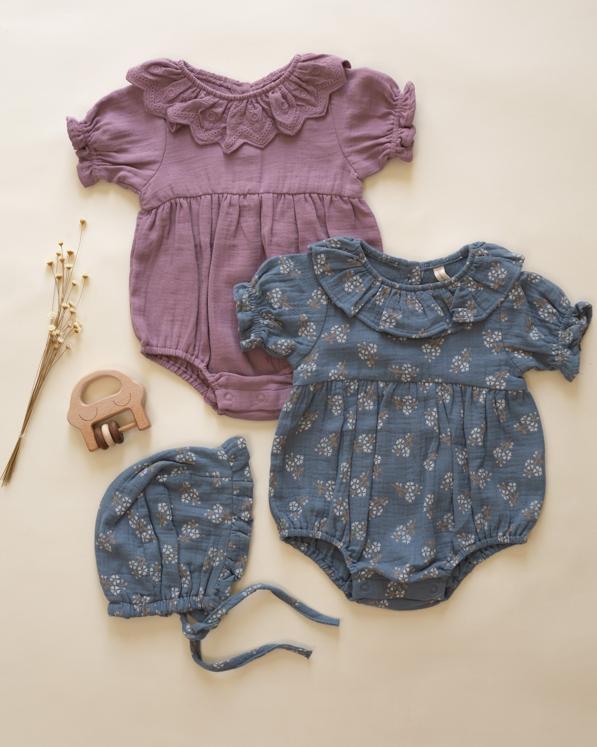 Woven Ruffle Bonnet || Blue Ditsy - Rylee + Cru | Kids Clothes | Trendy Baby Clothes | Modern Infant Outfits |