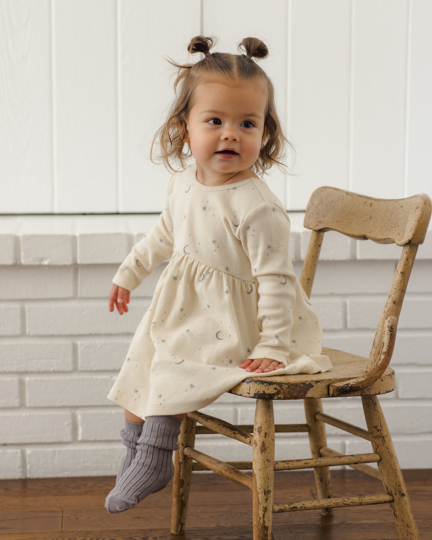 Ribbed Long Sleeve Dress Celestial - Rylee + Cru | Kids Clothes | Trendy Baby Clothes | Modern Infant Outfits |