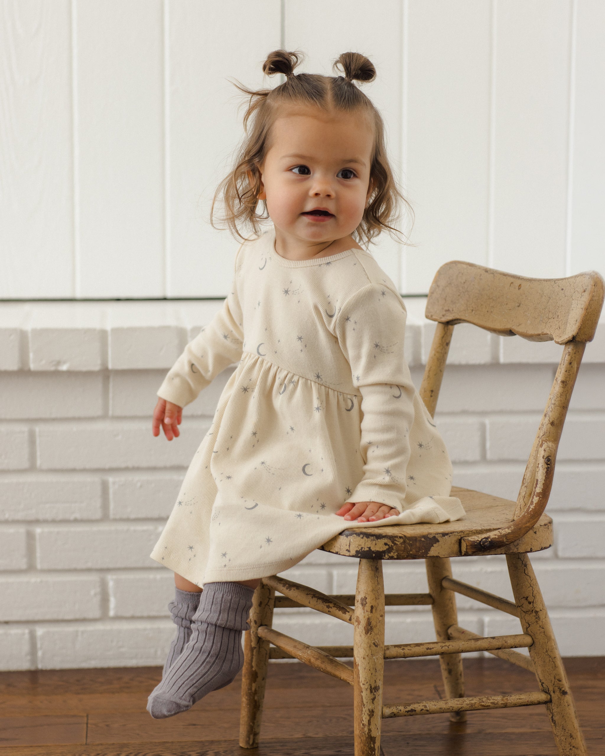 Ribbed Long Sleeve Dress Celestial - Rylee + Cru | Kids Clothes | Trendy Baby Clothes | Modern Infant Outfits |