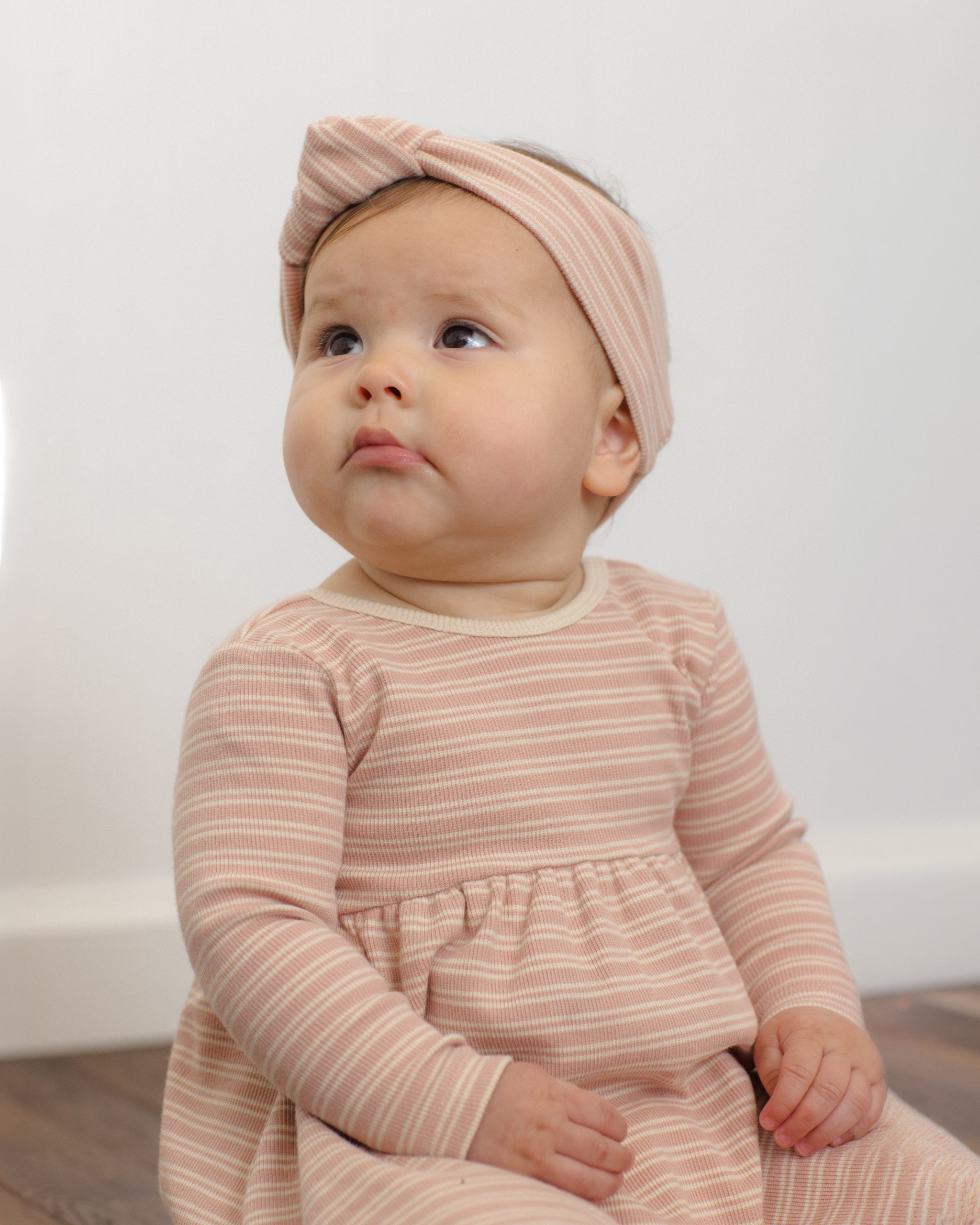 Ribbed Long Sleeve Dress Dusty Rose Microstripe - Rylee + Cru | Kids Clothes | Trendy Baby Clothes | Modern Infant Outfits |