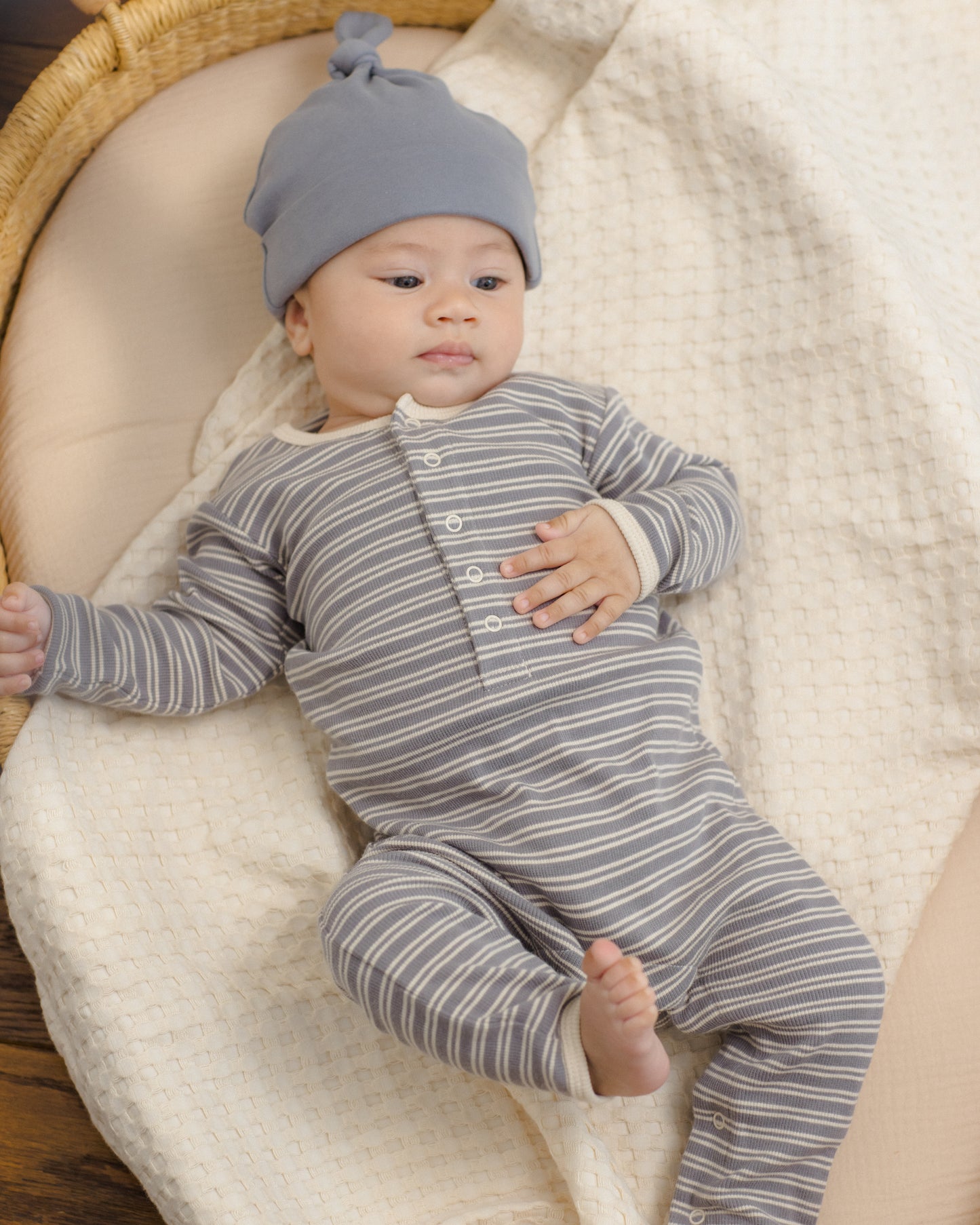 Ribbed Baby Jumpsuit Slate Microstripe - Rylee + Cru | Kids Clothes | Trendy Baby Clothes | Modern Infant Outfits |