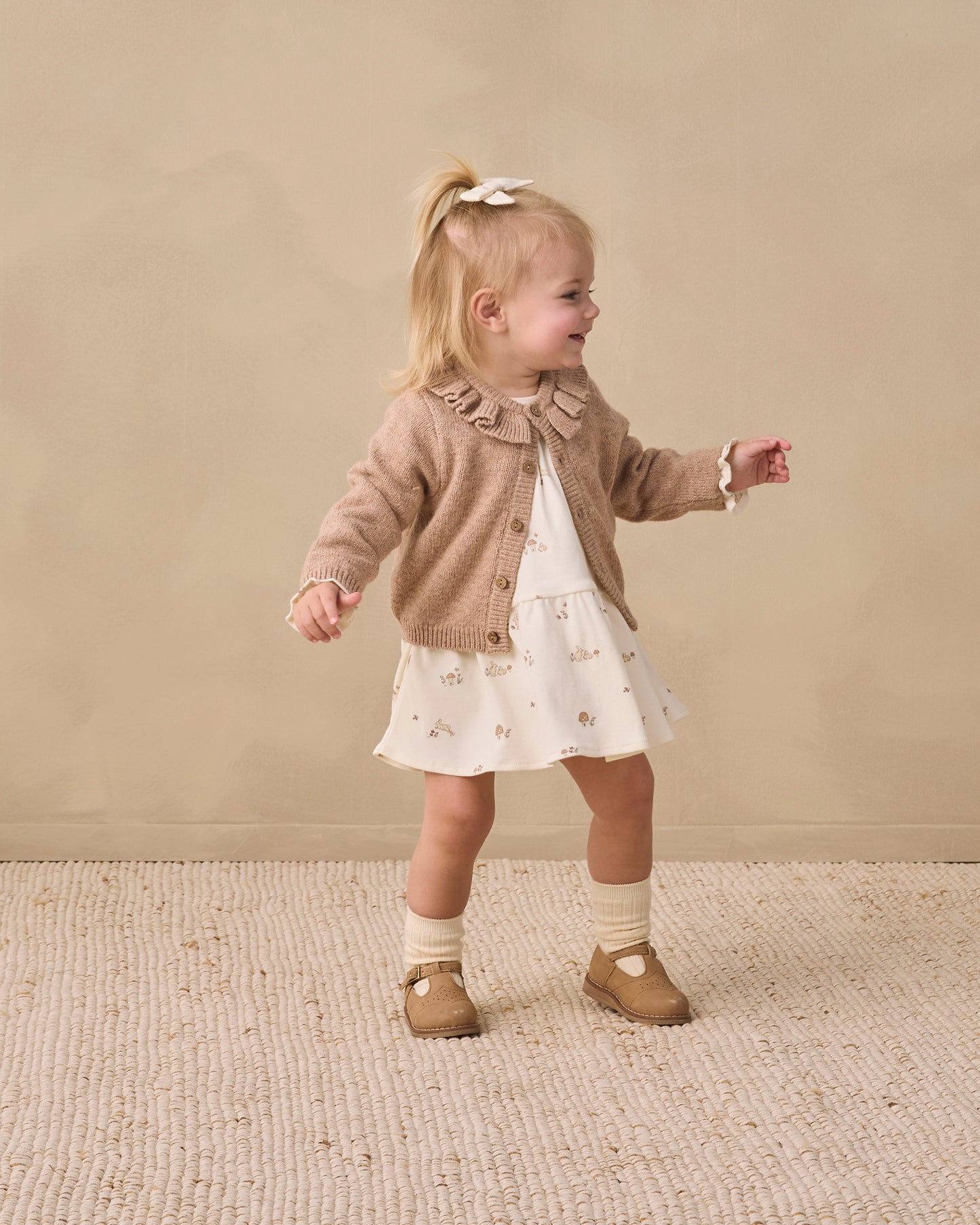 Ruffle Collar Cardigan Heathered Almond - Rylee + Cru | Kids Clothes | Trendy Baby Clothes | Modern Infant Outfits |