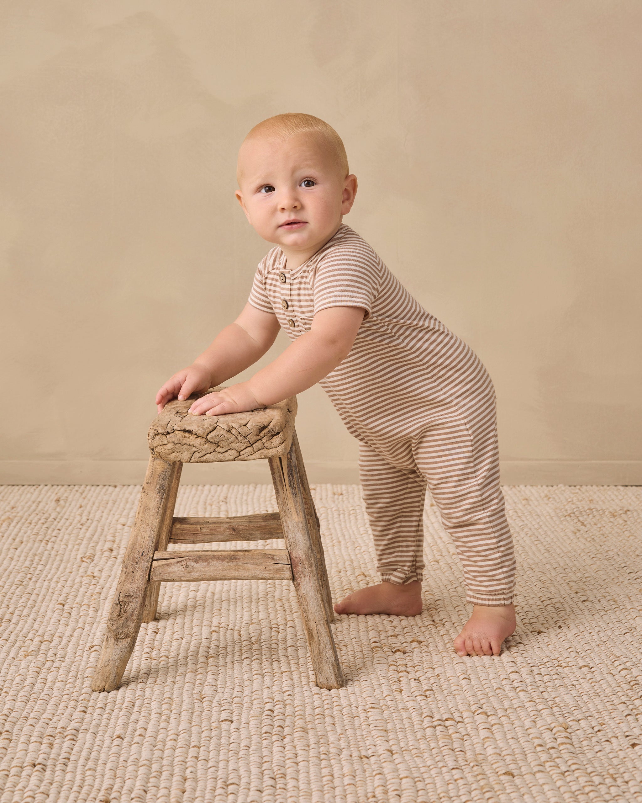 Short Sleeve Jumpsuit Almond Stripe – Quincy Mae
