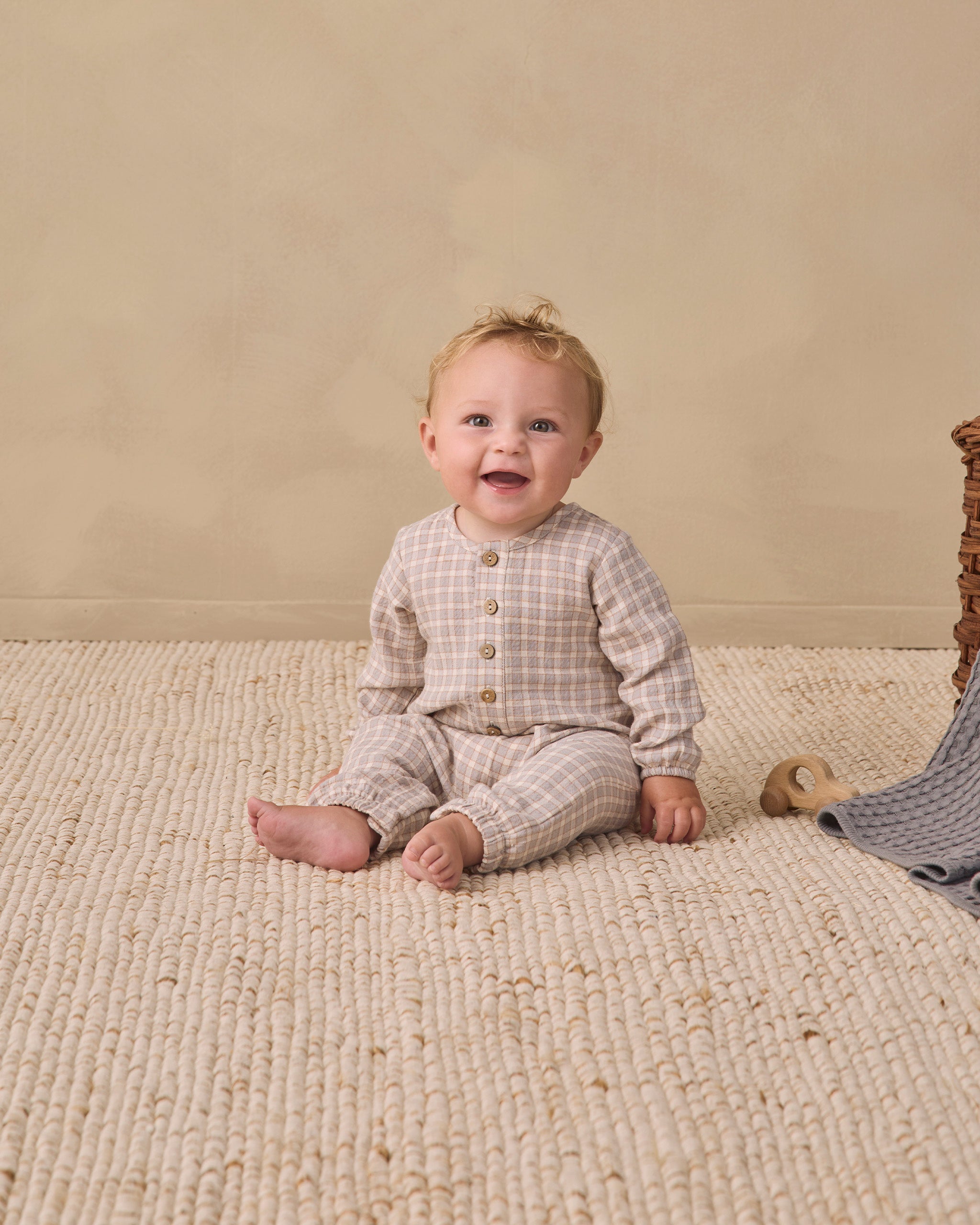 Woven Jumpsuit Blue Gingham – Quincy Mae