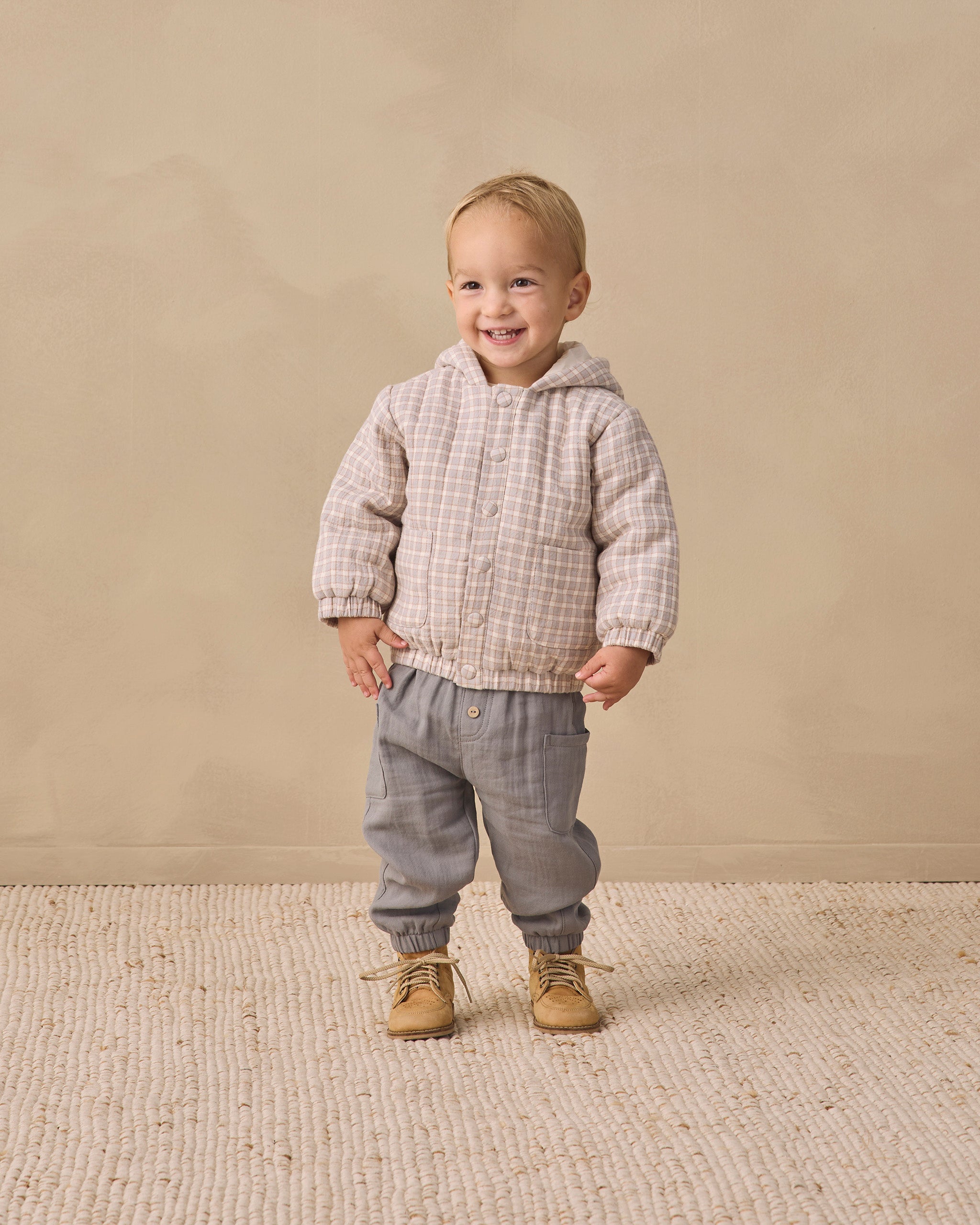 Hooded Woven Jacket Blue Gingham – Quincy Mae