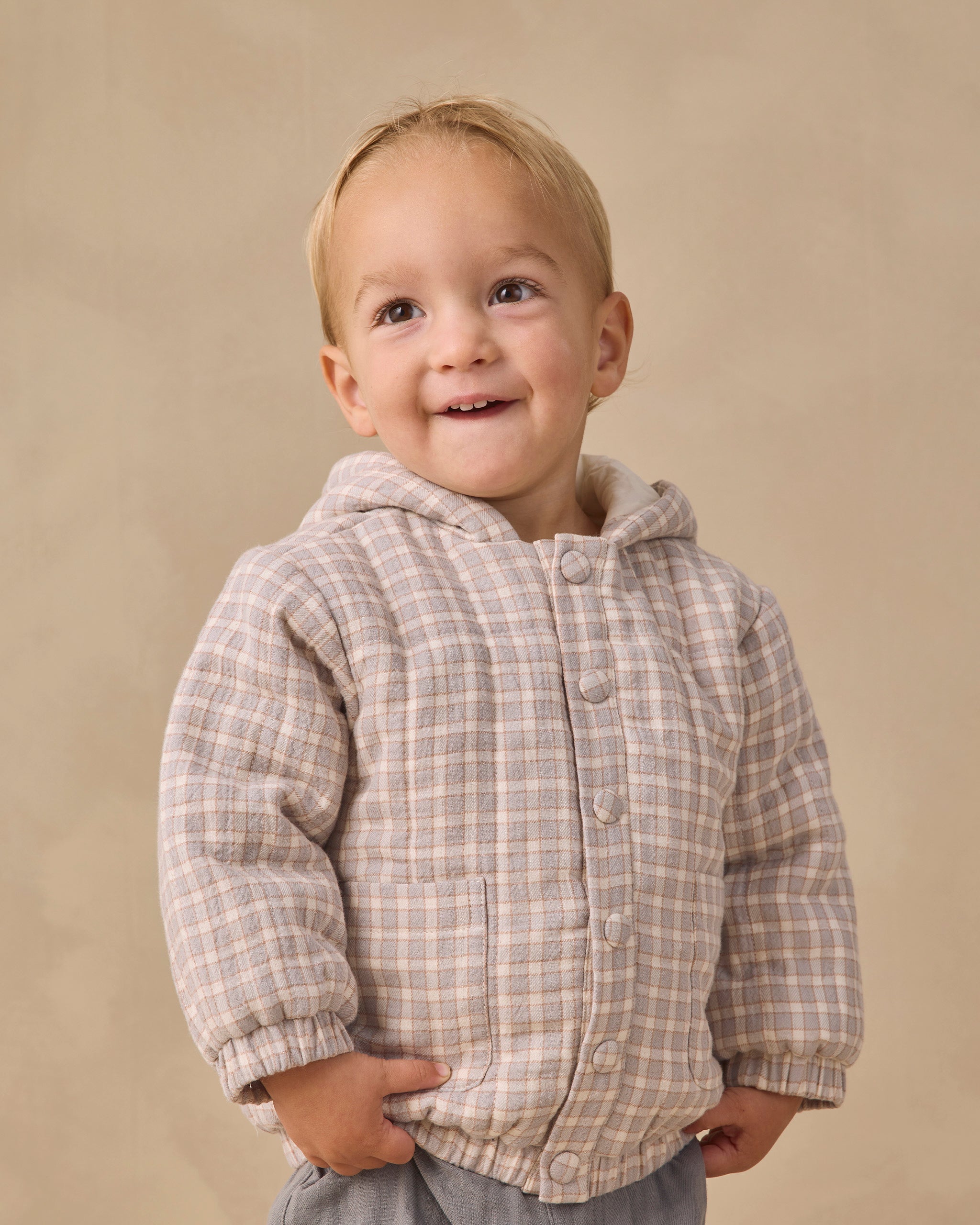 Hooded Woven Jacket Blue Gingham – Quincy Mae