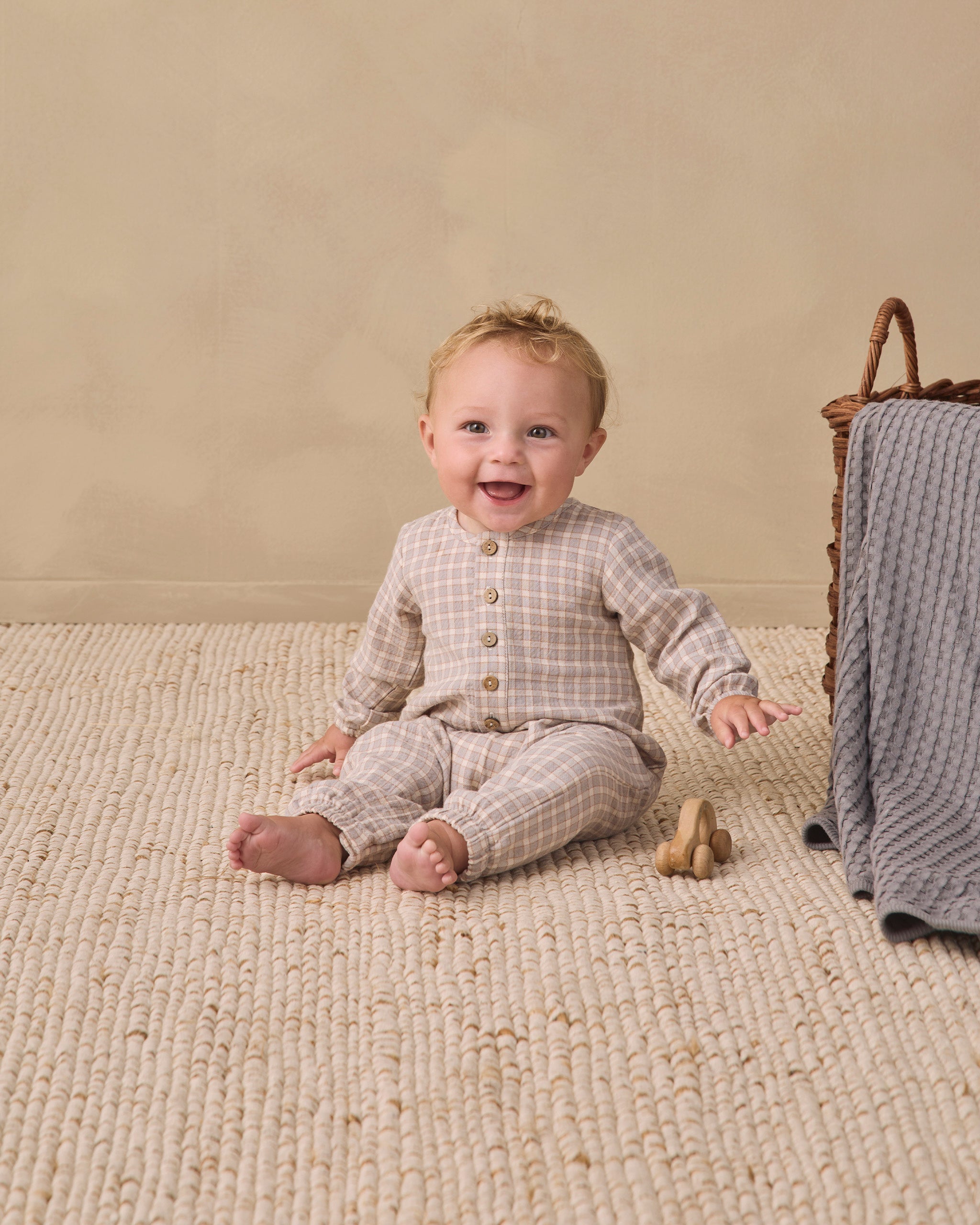 Woven Jumpsuit Blue Gingham – Quincy Mae