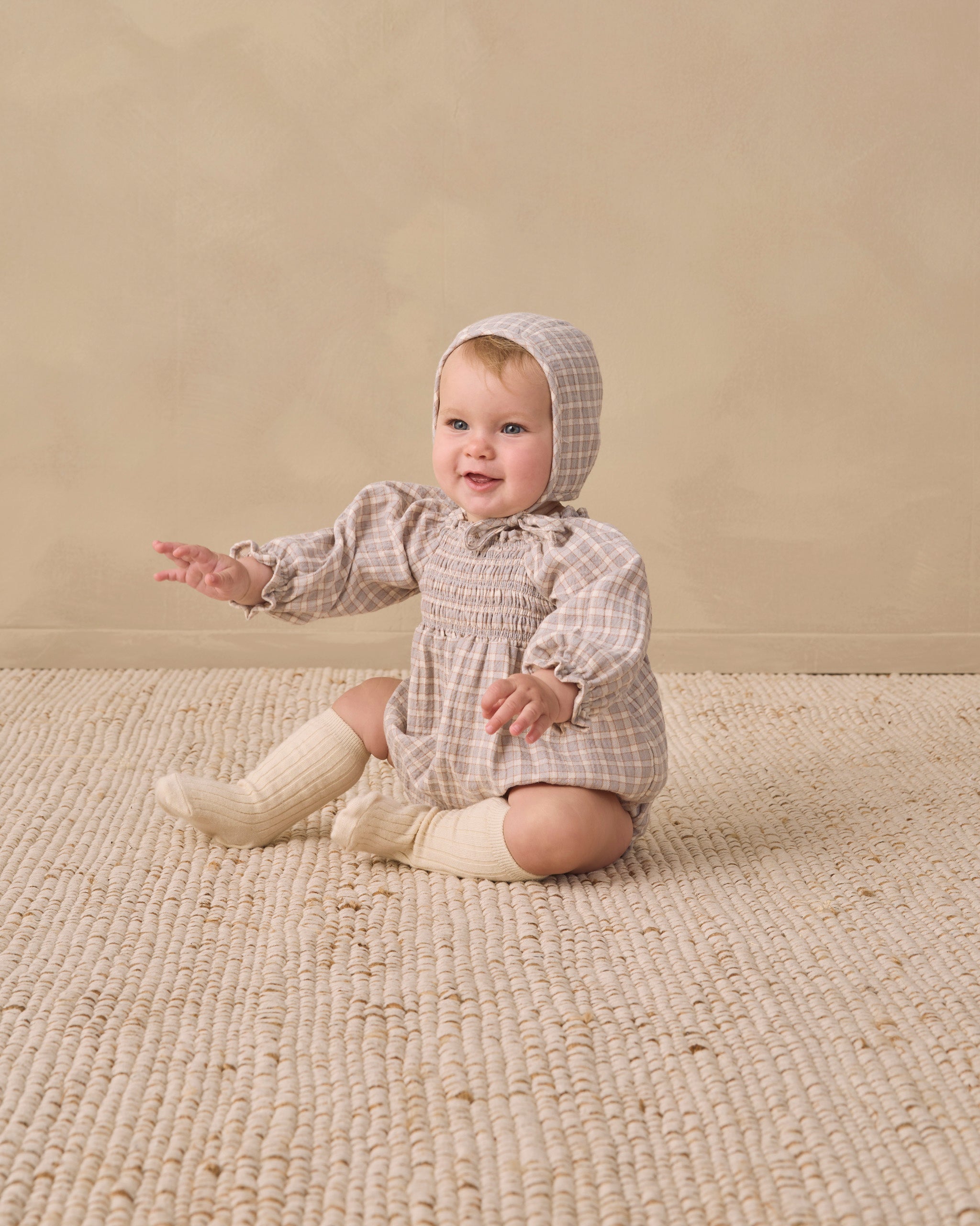 Woven Baby Bonnet Blue Gingham - Rylee + Cru | Kids Clothes | Trendy Baby Clothes | Modern Infant Outfits |
