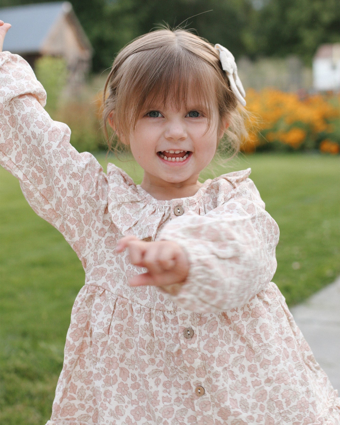 Ruffle Collar Button Dress Pink Blossom - Rylee + Cru | Kids Clothes | Trendy Baby Clothes | Modern Infant Outfits |