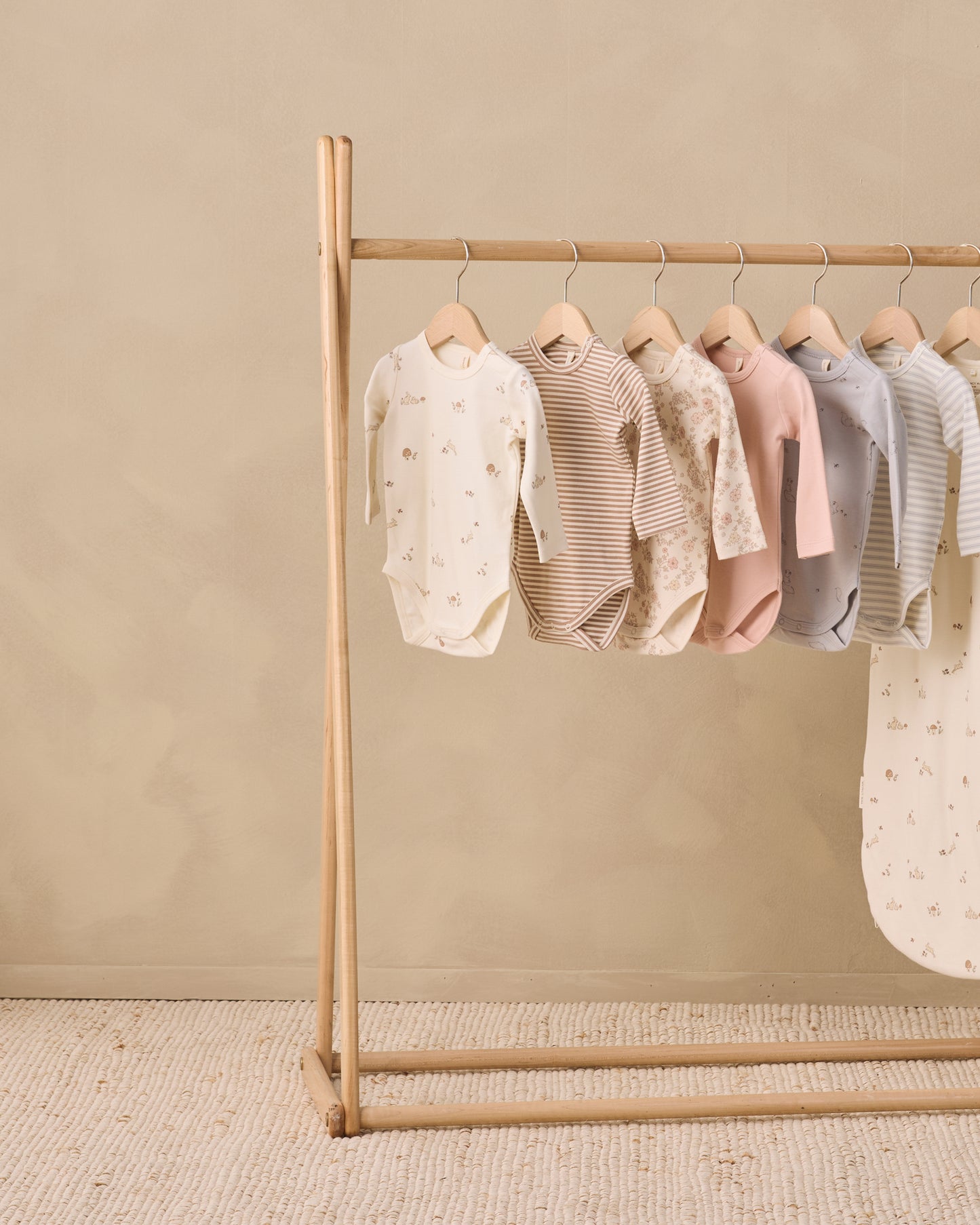 Jersey Bodysuit, 2 Pack Bunnies, Almond Stripe - Rylee + Cru | Kids Clothes | Trendy Baby Clothes | Modern Infant Outfits |
