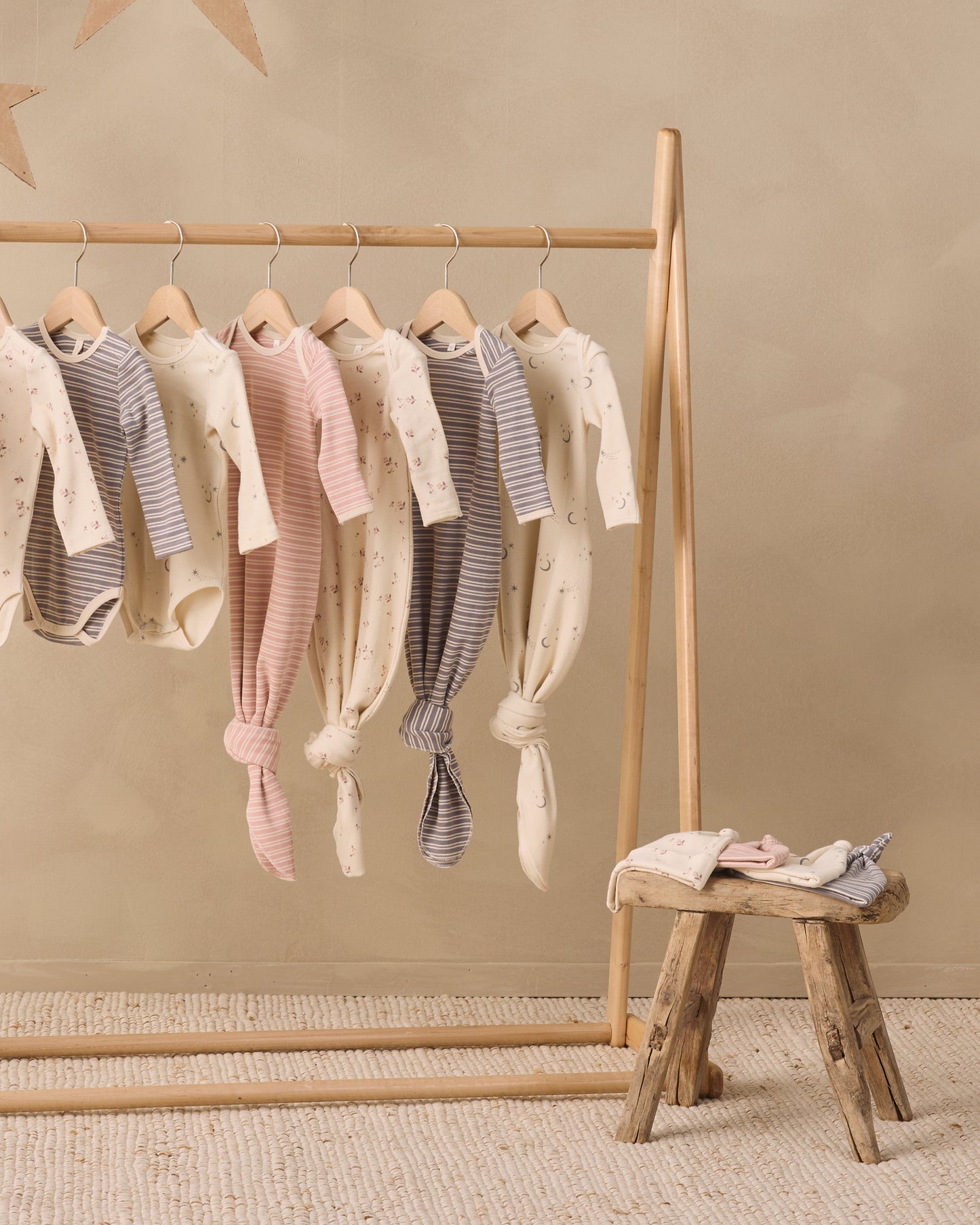 Knotted Baby Gown + Hat Set Dusty Rose Microstripe - Rylee + Cru | Kids Clothes | Trendy Baby Clothes | Modern Infant Outfits |