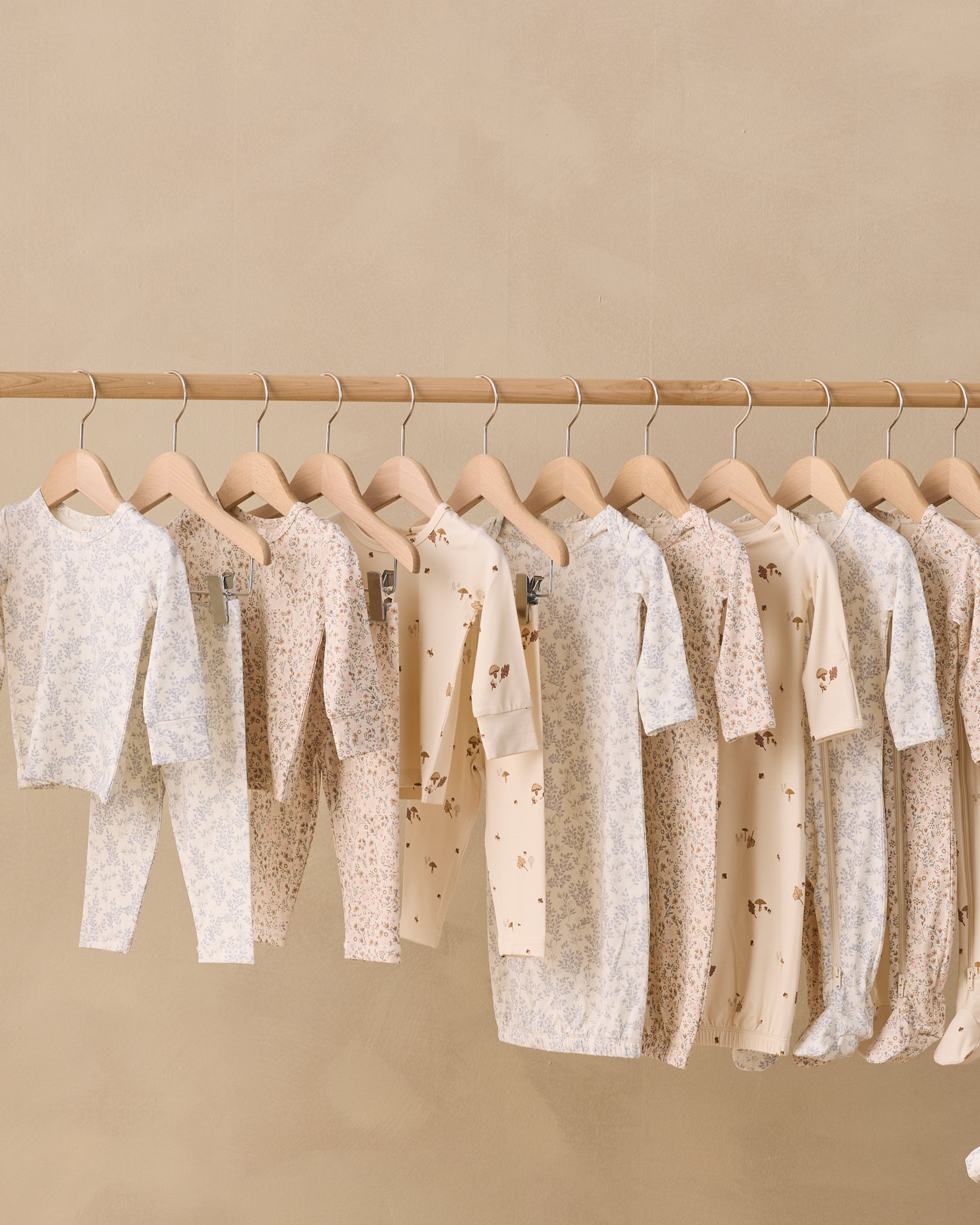 Bamboo Baby Gown + Hat Set Cloud Floral - Rylee + Cru | Kids Clothes | Trendy Baby Clothes | Modern Infant Outfits |