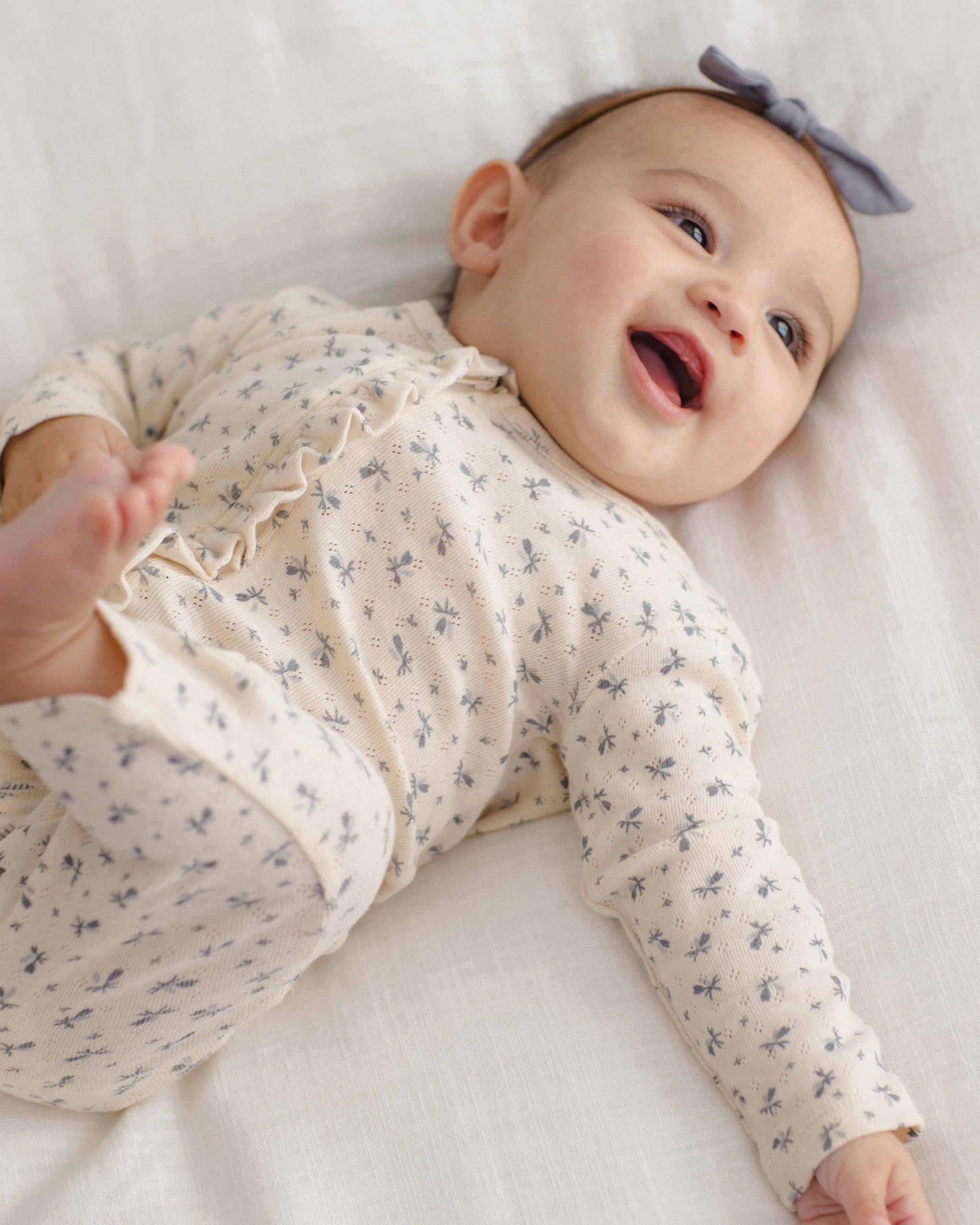 Ruffle Jumpsuit Blue Ditsy – Quincy Mae