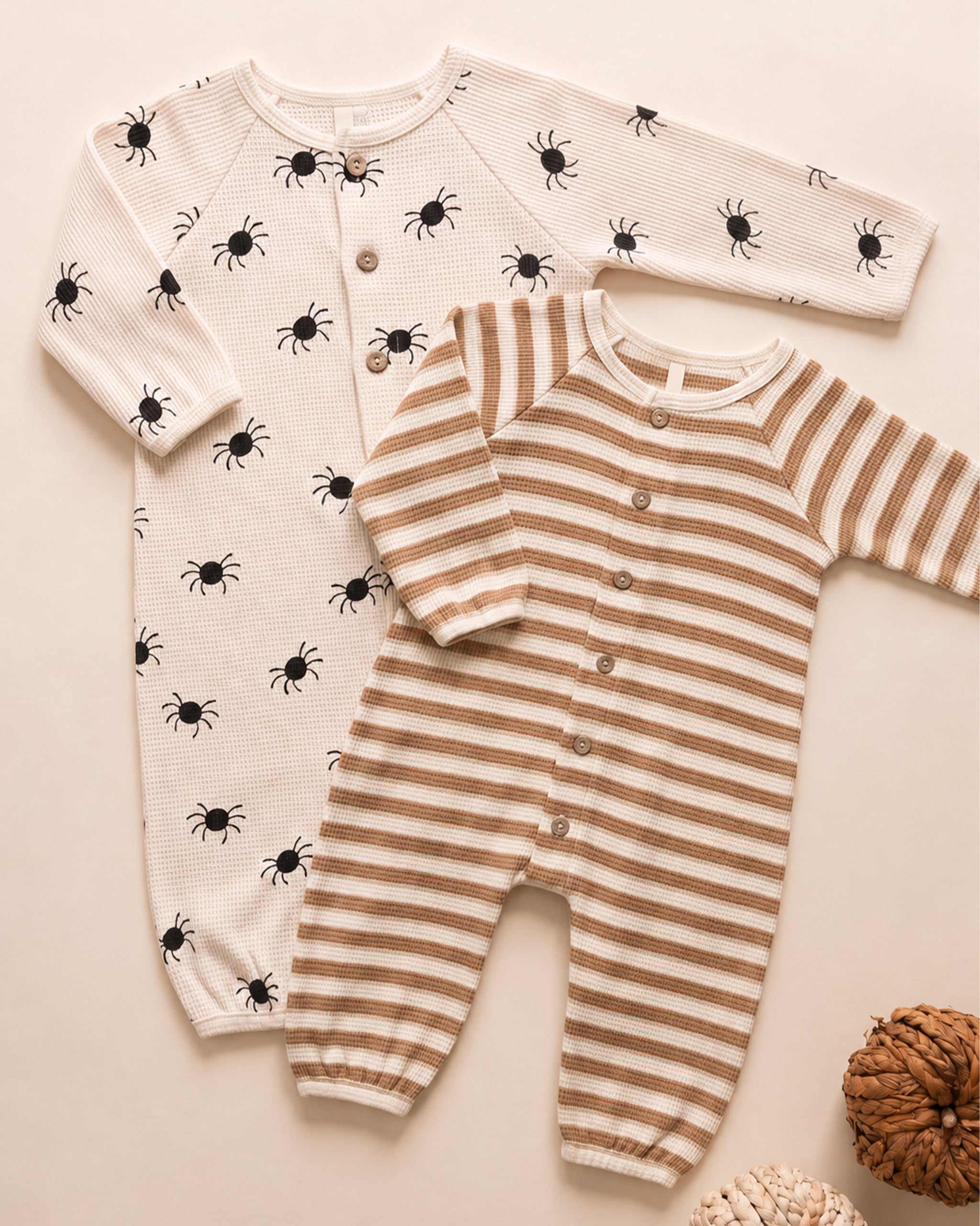 Waffle Long Sleeve Jumpsuit Bitsy Spider - Rylee + Cru | Kids Clothes | Trendy Baby Clothes | Modern Infant Outfits |