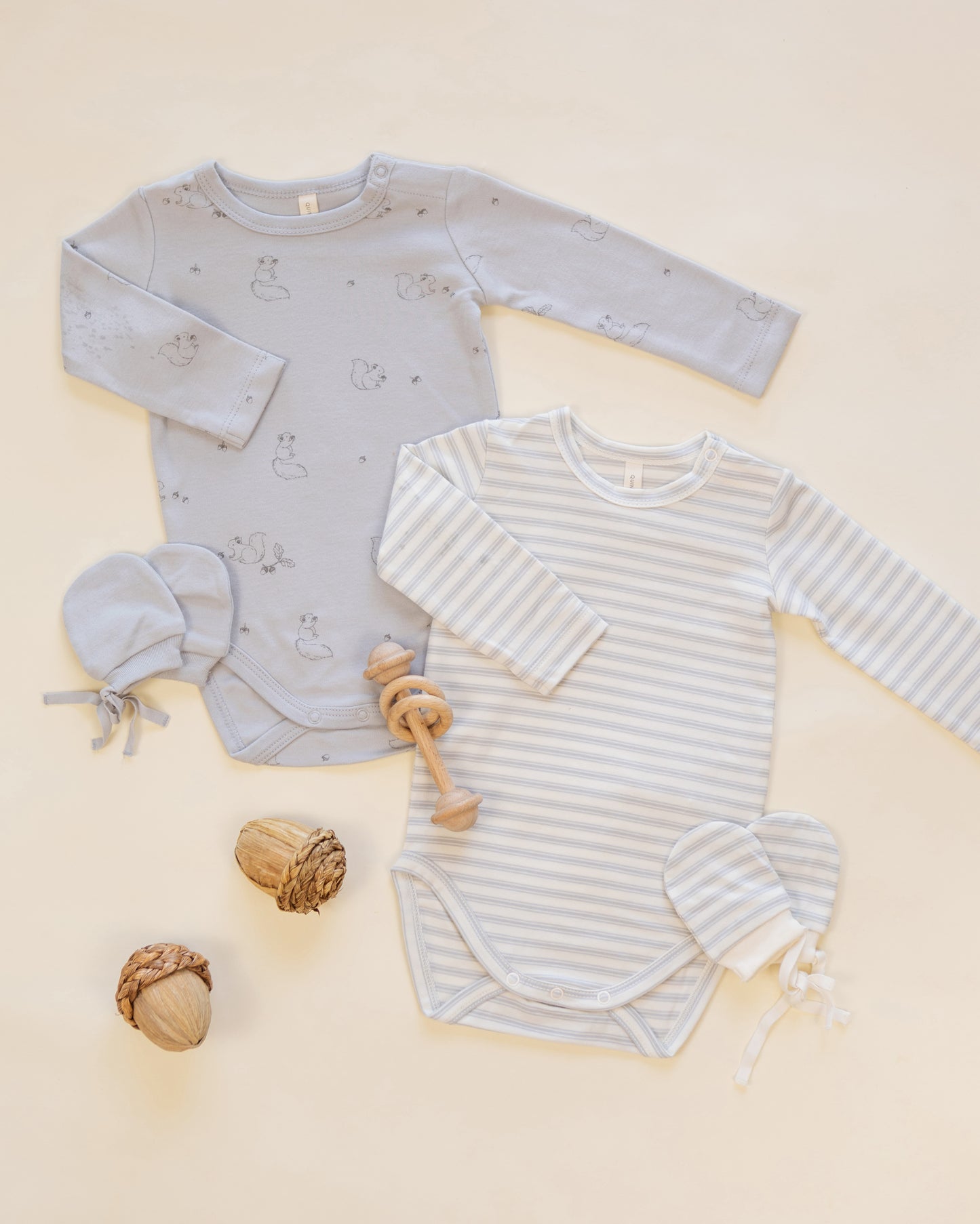 Jersey Bodysuit, 2 Pack Squirrel, Cloud Stripe - Rylee + Cru | Kids Clothes | Trendy Baby Clothes | Modern Infant Outfits |