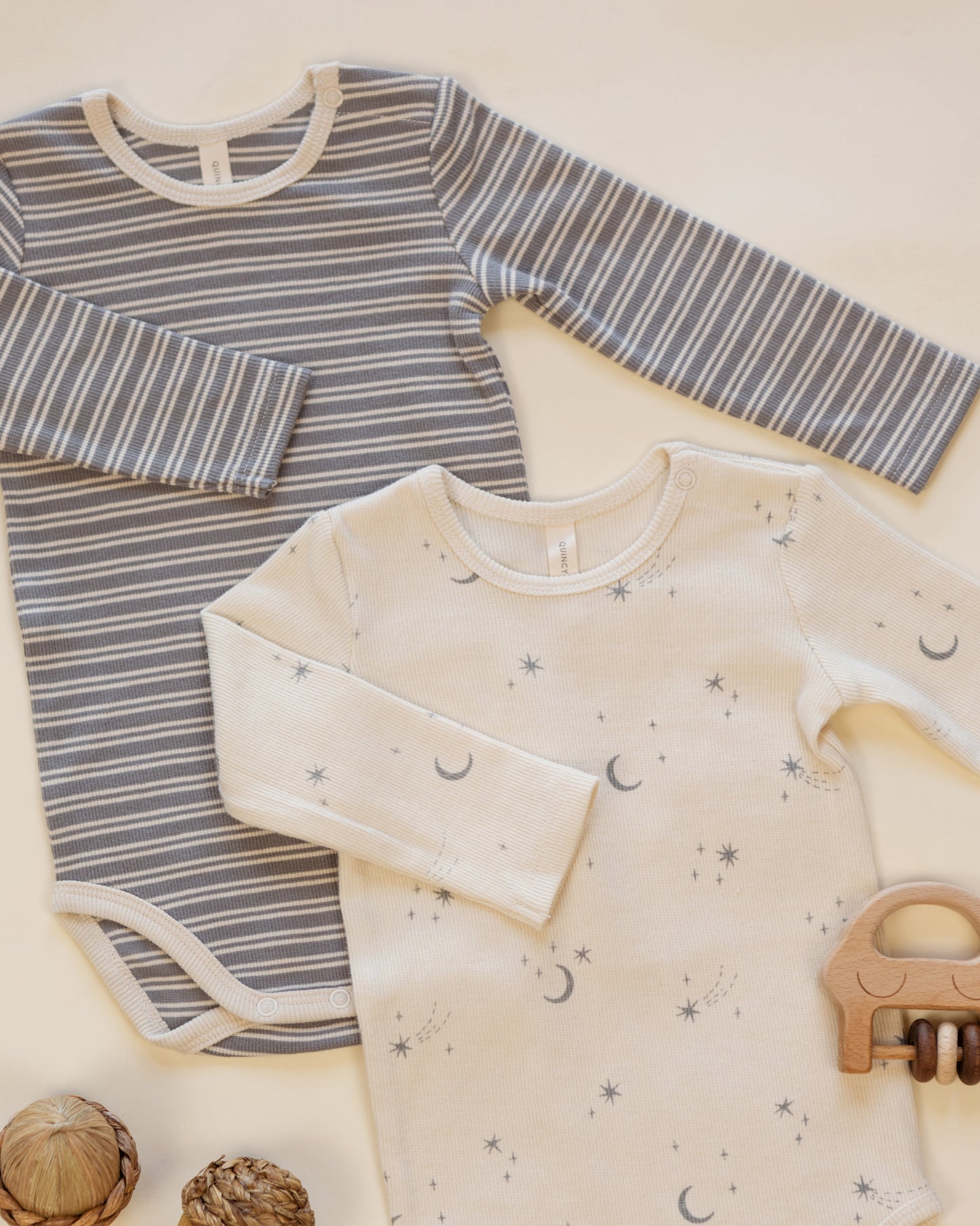 Ribbed Bodysuit, 2 Pack Slate Microstripe, Celestial - Rylee + Cru | Kids Clothes | Trendy Baby Clothes | Modern Infant Outfits |