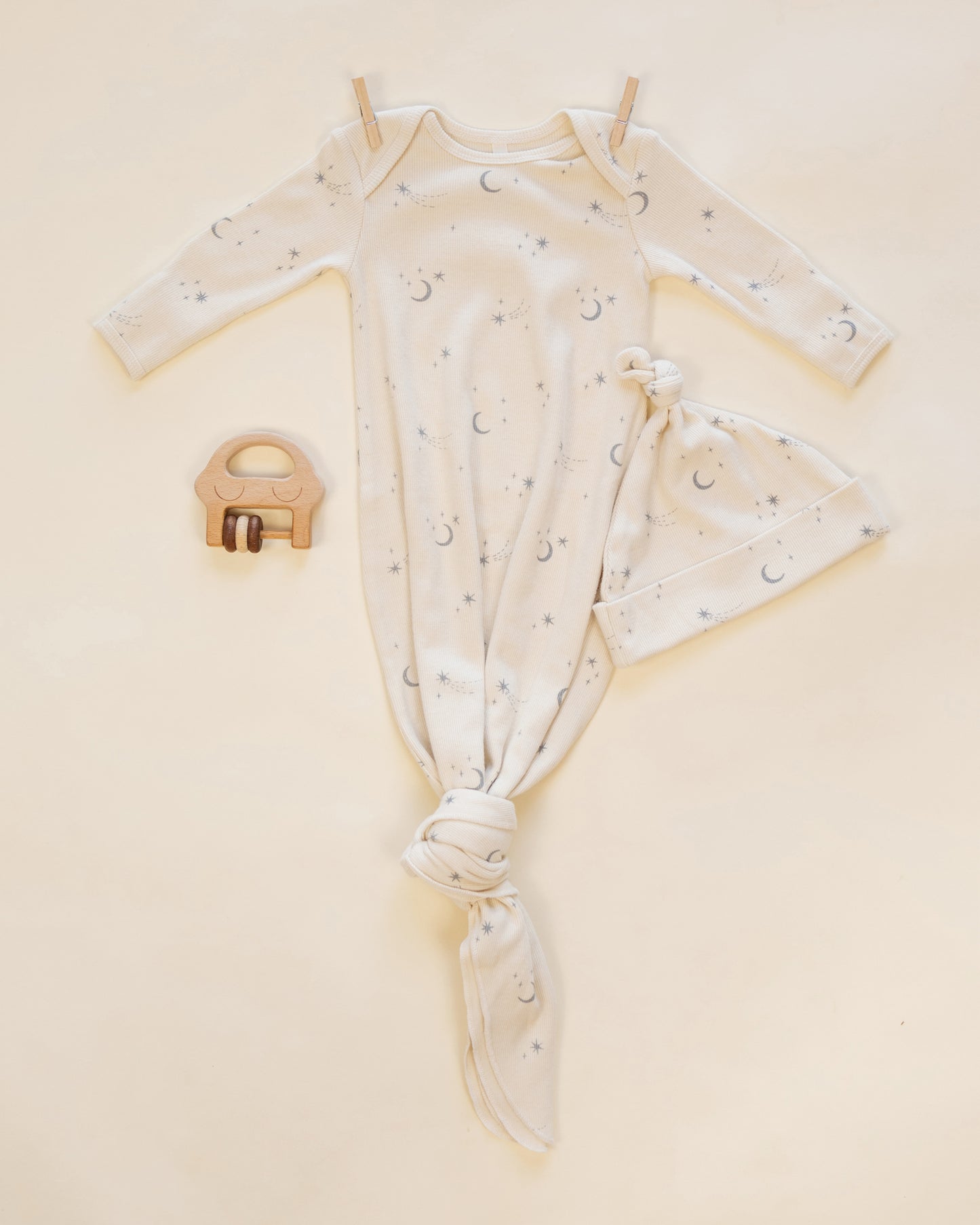Knotted Baby Gown + Hat Set Celestial - Rylee + Cru | Kids Clothes | Trendy Baby Clothes | Modern Infant Outfits |