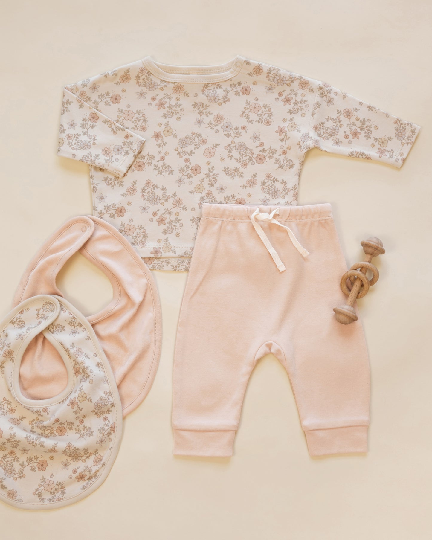 Jersey Snap Bib, 2 Pack Floral Vine, Dusty Rose - Rylee + Cru | Kids Clothes | Trendy Baby Clothes | Modern Infant Outfits |