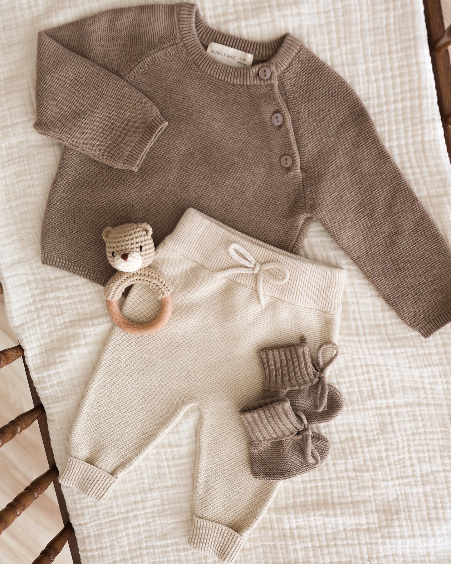 Knit Booties || Heathered Mocha - Rylee + Cru | Kids Clothes | Trendy Baby Clothes | Modern Infant Outfits |