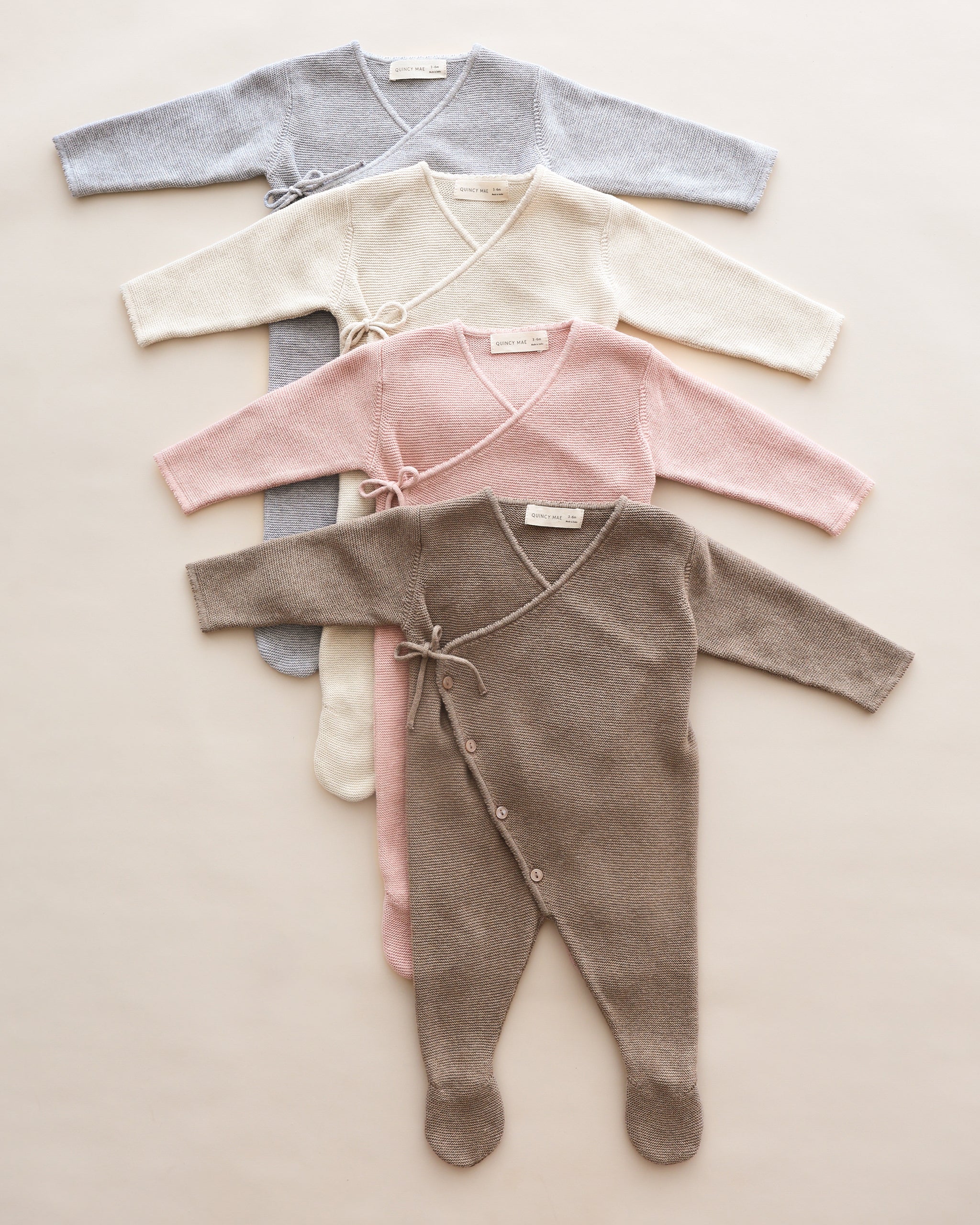 Wrap Knit Footie Heathered Dusty Blue – Quincy Mae
