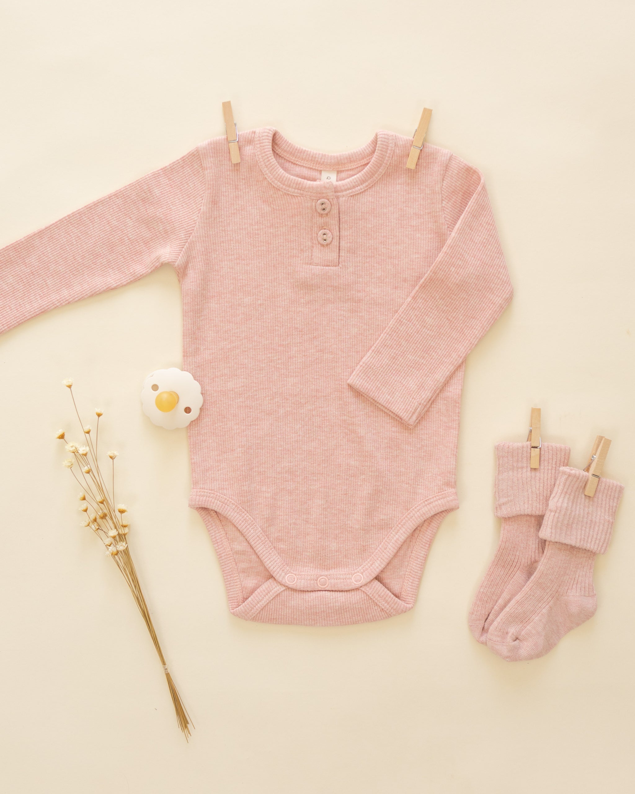 Ribbed Long Sleeve Onesie Rose - Rylee + Cru | Kids Clothes | Trendy Baby Clothes | Modern Infant Outfits |