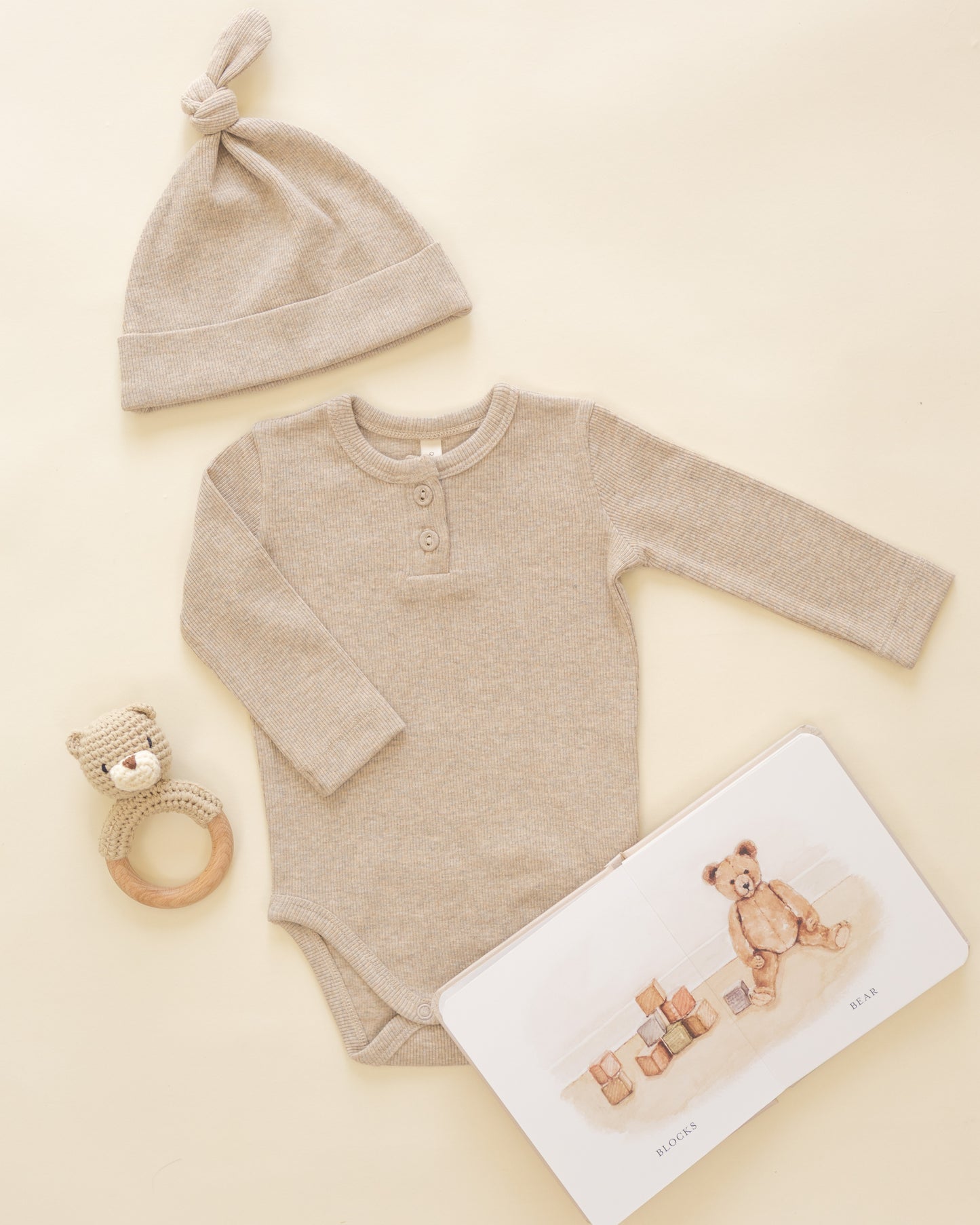 Ribbed Long Sleeve Onesie Taupe - Rylee + Cru | Kids Clothes | Trendy Baby Clothes | Modern Infant Outfits |