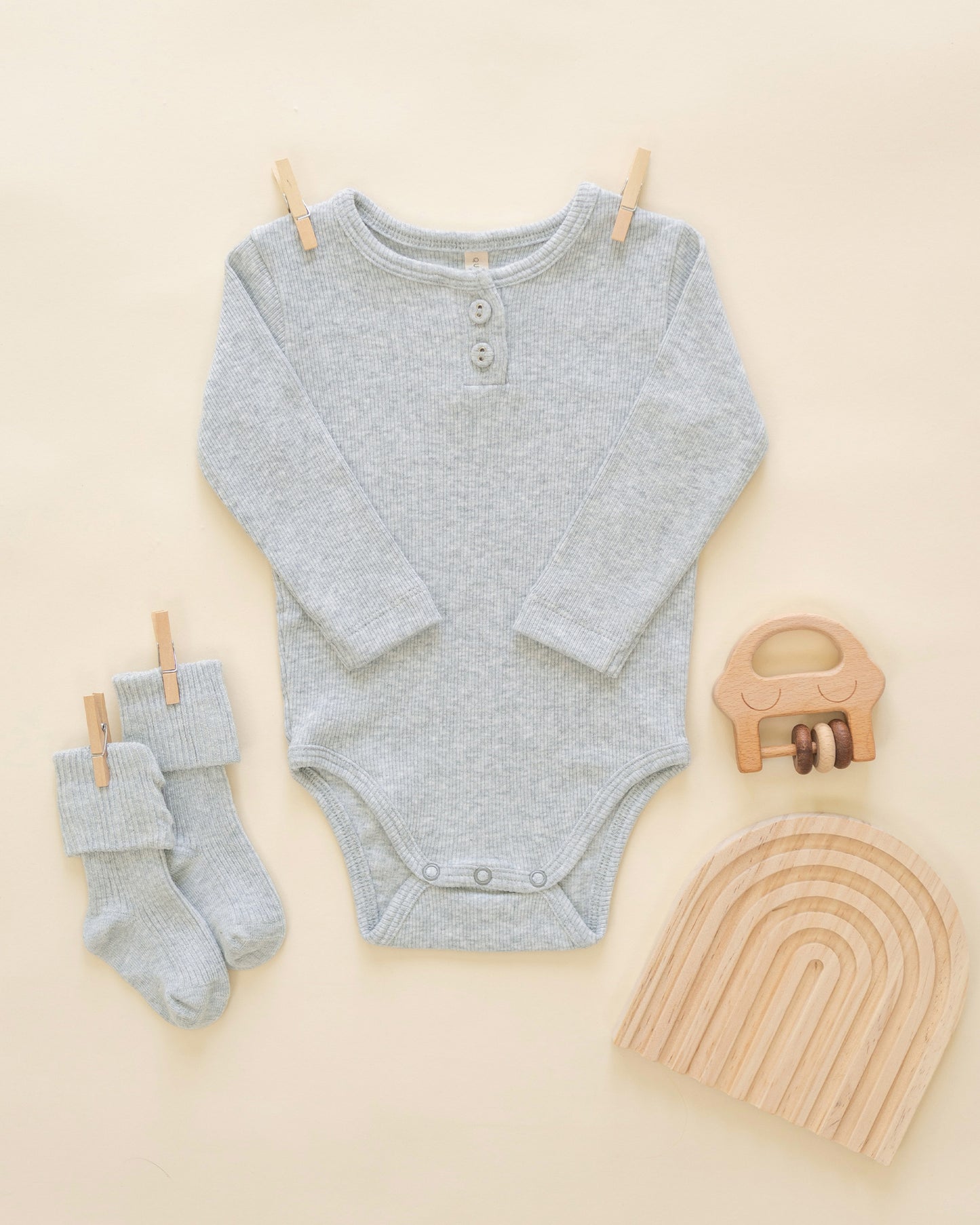 Ribbed Long Sleeve Onesie || Dusty Blue - Rylee + Cru | Kids Clothes | Trendy Baby Clothes | Modern Infant Outfits |