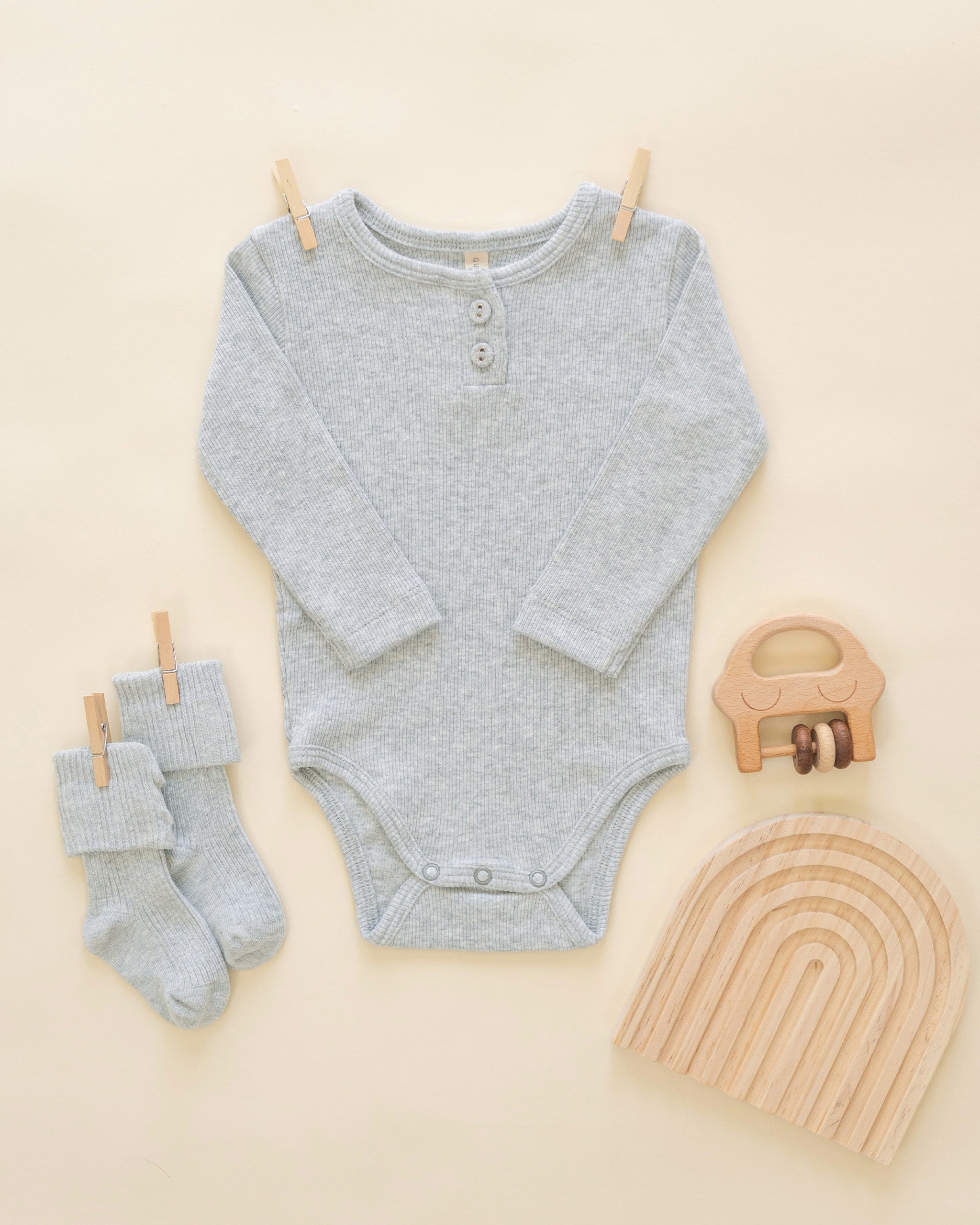 Ribbed Long Sleeve Onesie || Dusty Blue - Rylee + Cru | Kids Clothes | Trendy Baby Clothes | Modern Infant Outfits |