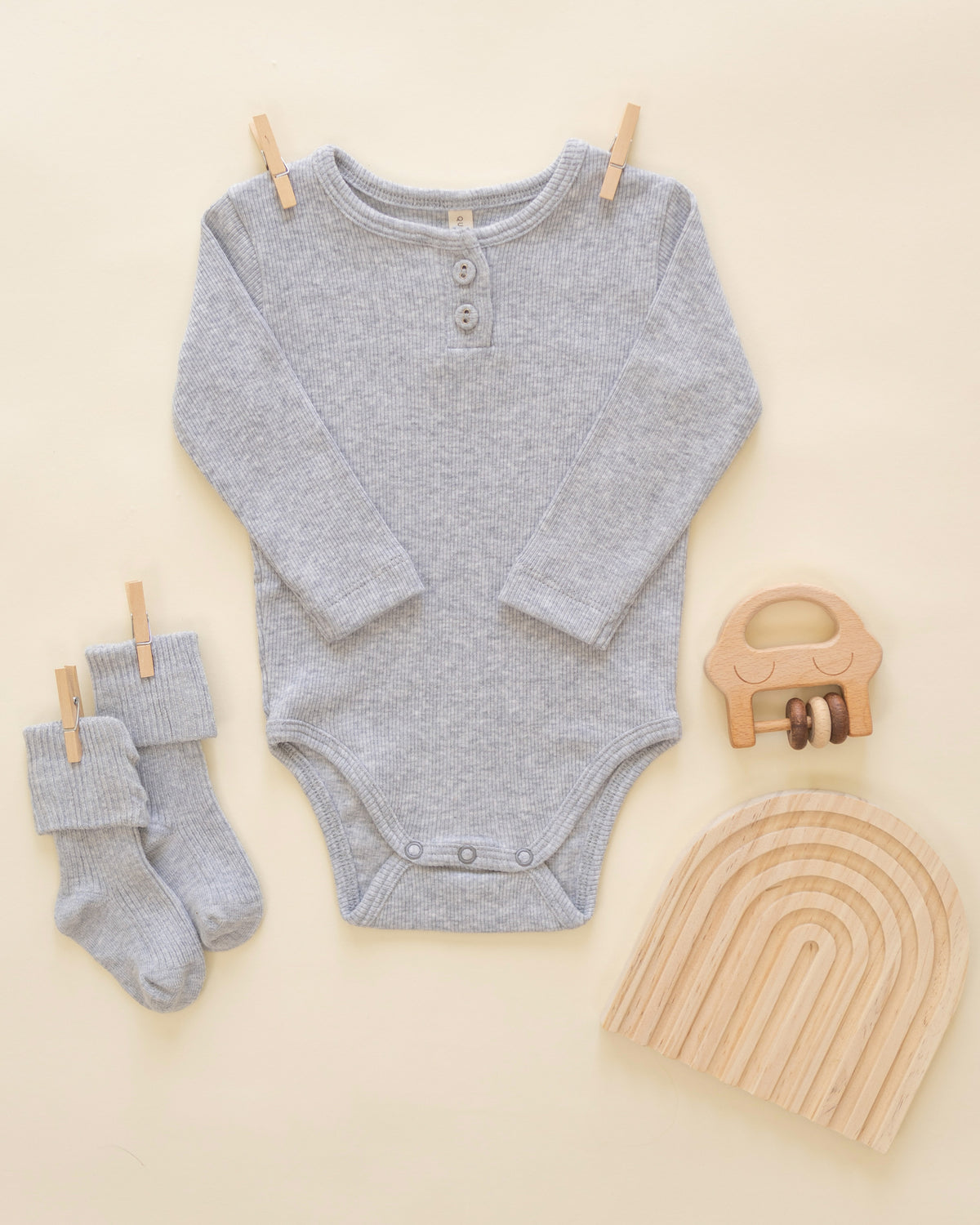 Ribbed Long Sleeve Onesie Dusty Blue - Rylee + Cru | Kids Clothes | Trendy Baby Clothes | Modern Infant Outfits |