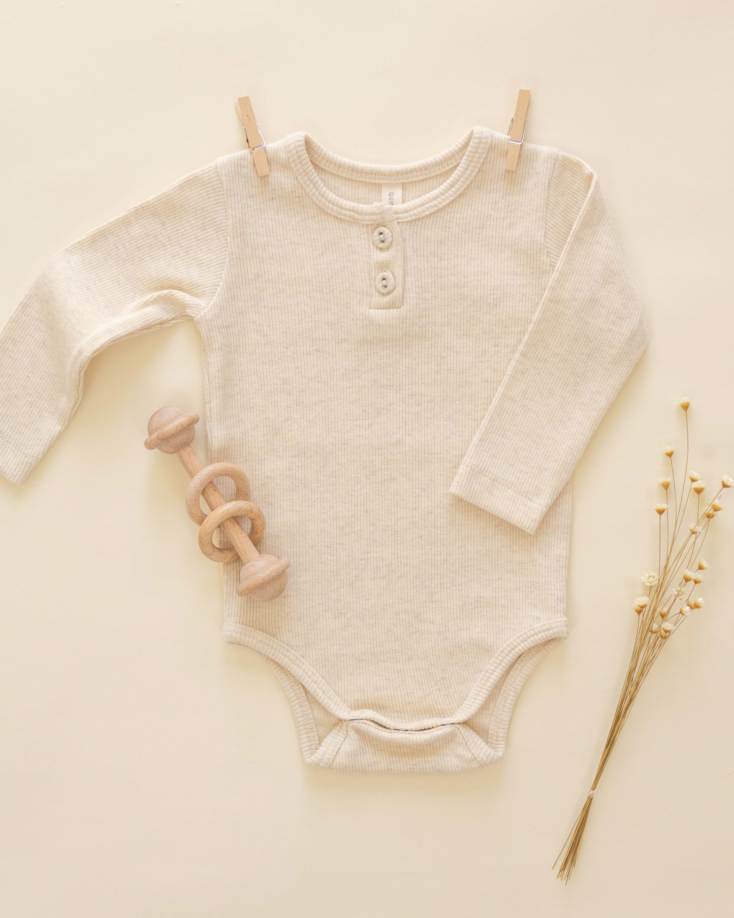 Ribbed Long Sleeve Onesie || Oatmeal - Rylee + Cru | Kids Clothes | Trendy Baby Clothes | Modern Infant Outfits |