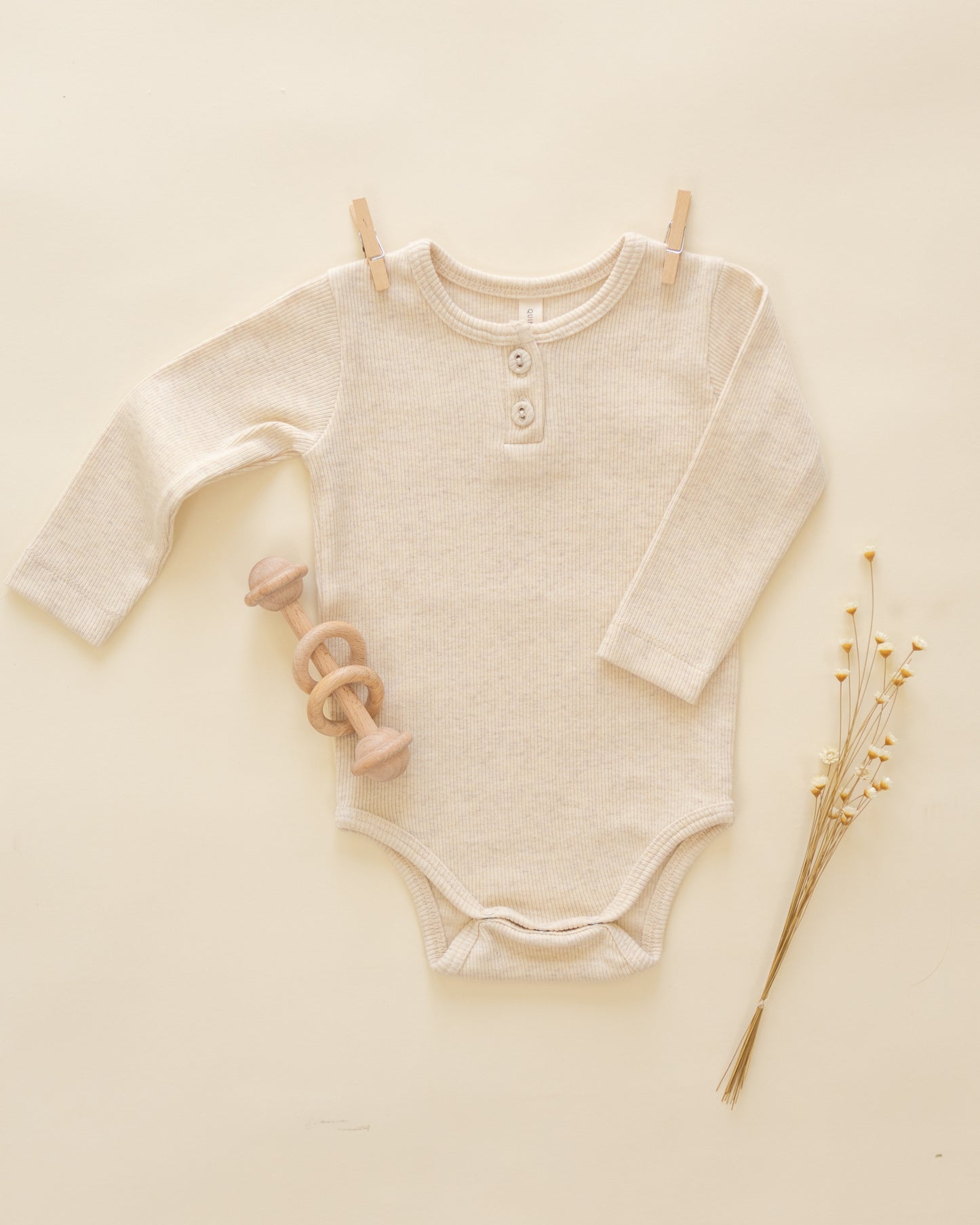Ribbed Long Sleeve Onesie Oatmeal - Rylee + Cru | Kids Clothes | Trendy Baby Clothes | Modern Infant Outfits |