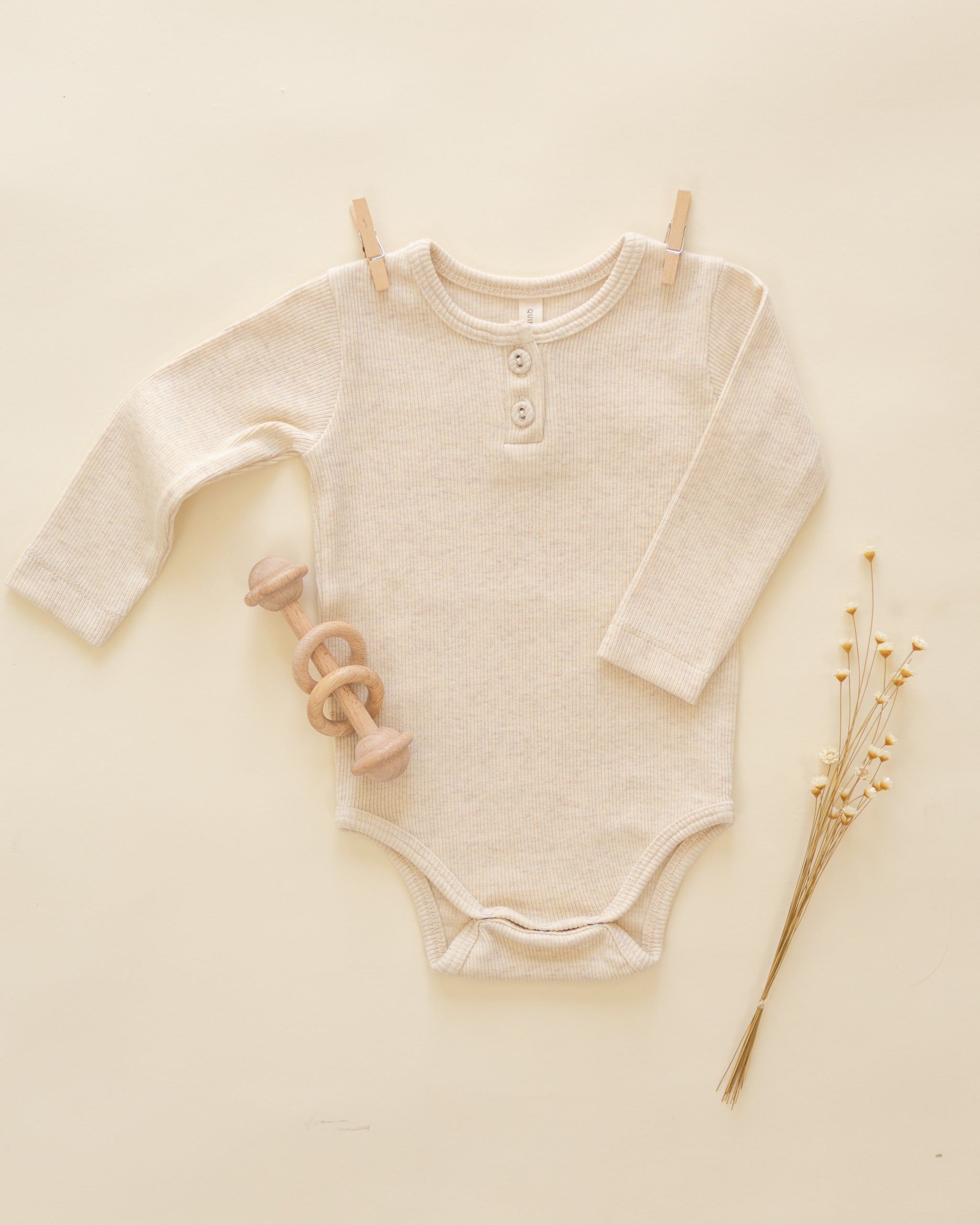 Ribbed Long Sleeve Onesie Oatmeal - Rylee + Cru | Kids Clothes | Trendy Baby Clothes | Modern Infant Outfits |