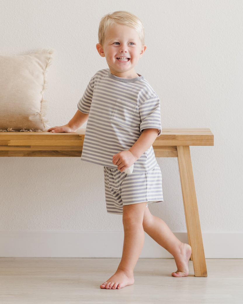 Quincy Mae Boxy Pocket Tee + Short Set II Poppy Stripe main image 1