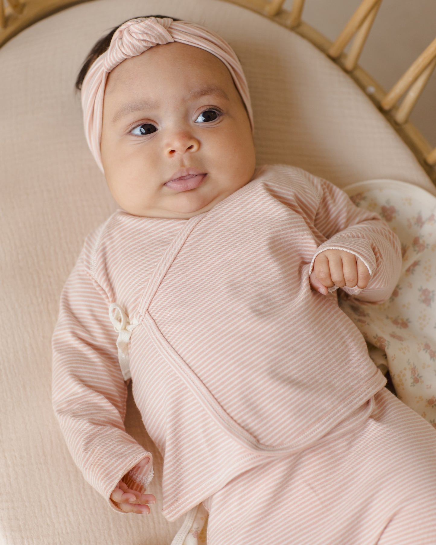 Wrap Top + Footed Pant Set Melon Micro Stripe - Rylee + Cru | Kids Clothes | Trendy Baby Clothes | Modern Infant Outfits |