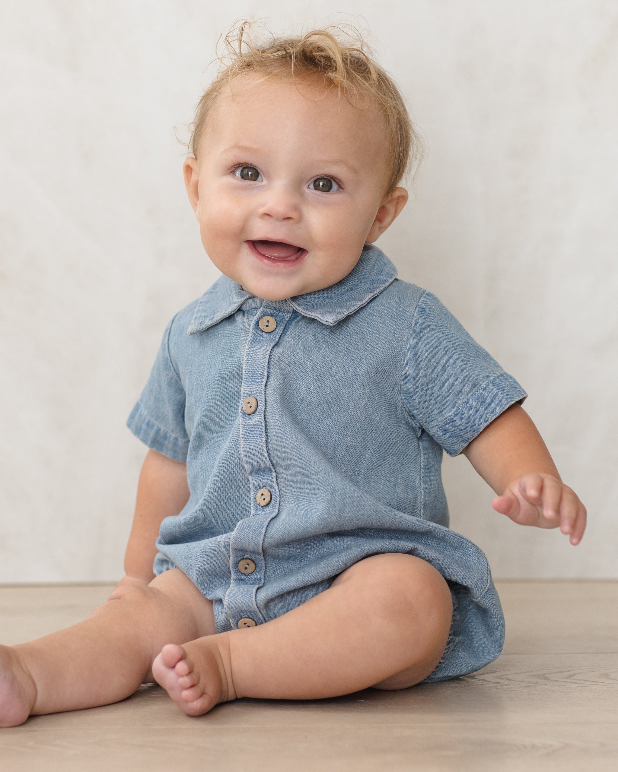 Matteo Romper Chambray - Rylee + Cru | Kids Clothes | Trendy Baby Clothes | Modern Infant Outfits |