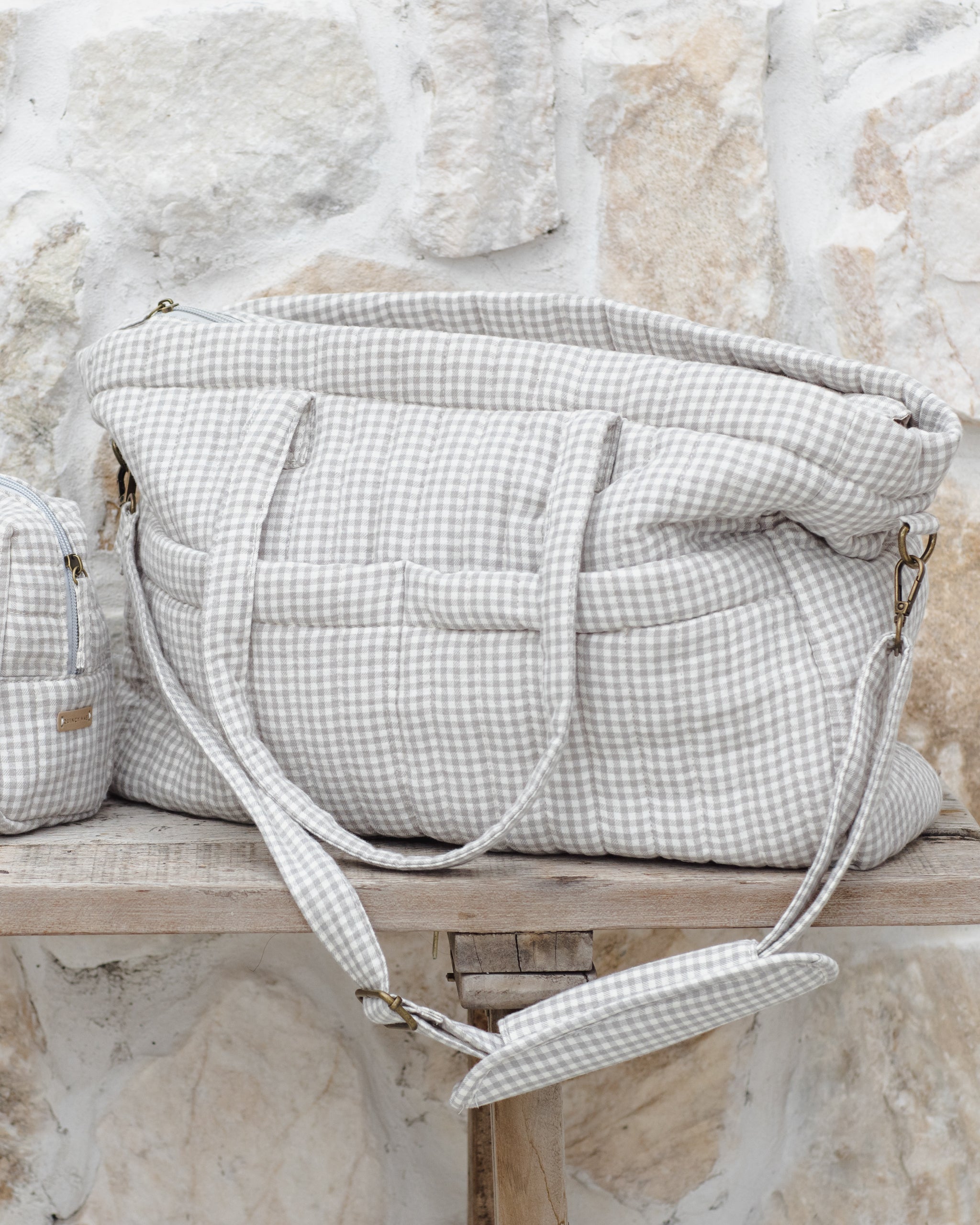 Diaper Bag + Changing Mat Sage Gingham – Quincy Mae