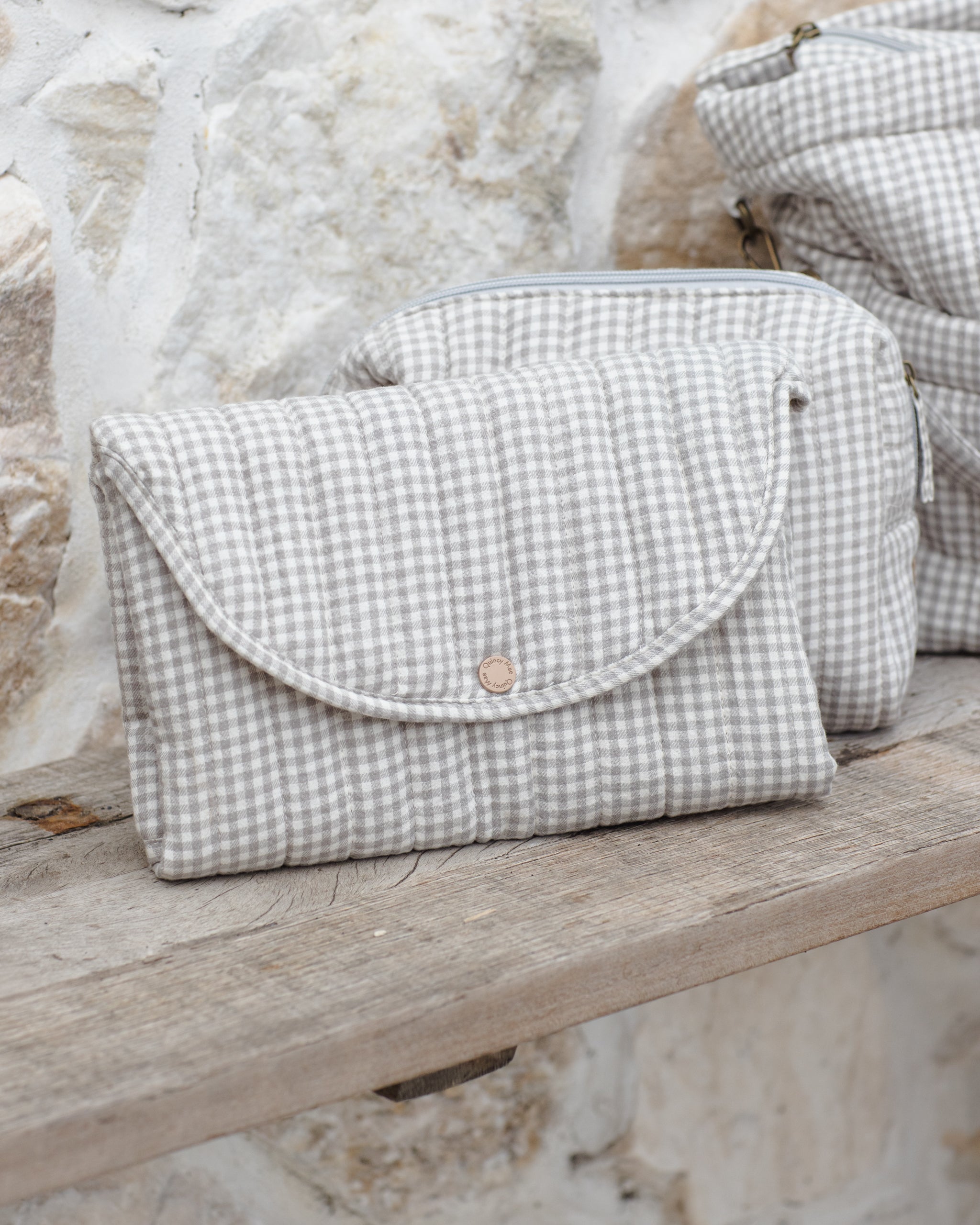 Diaper Bag + Changing Mat Sage Gingham – Quincy Mae
