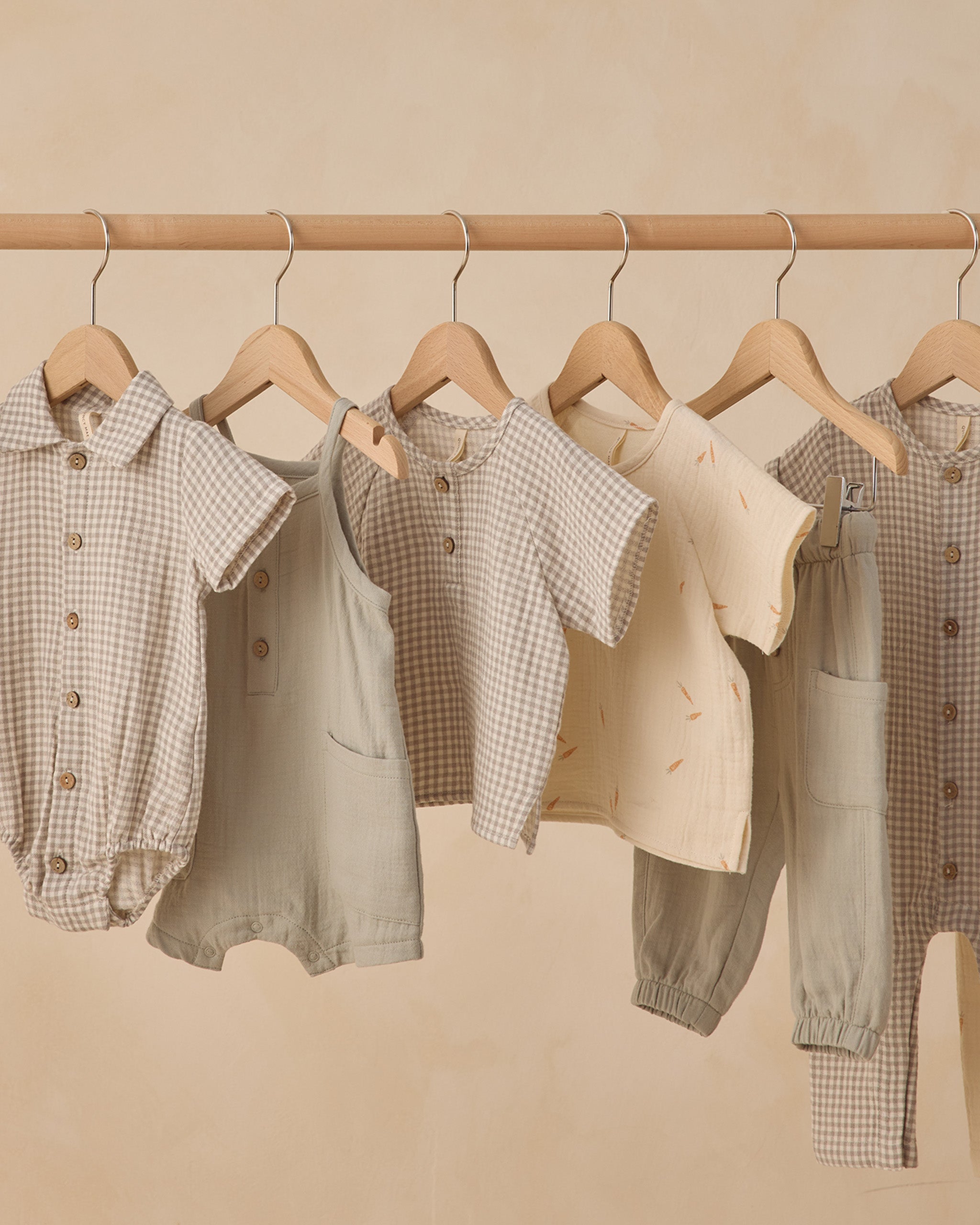Matteo Romper Sage Gingham - Rylee + Cru | Kids Clothes | Trendy Baby Clothes | Modern Infant Outfits |
