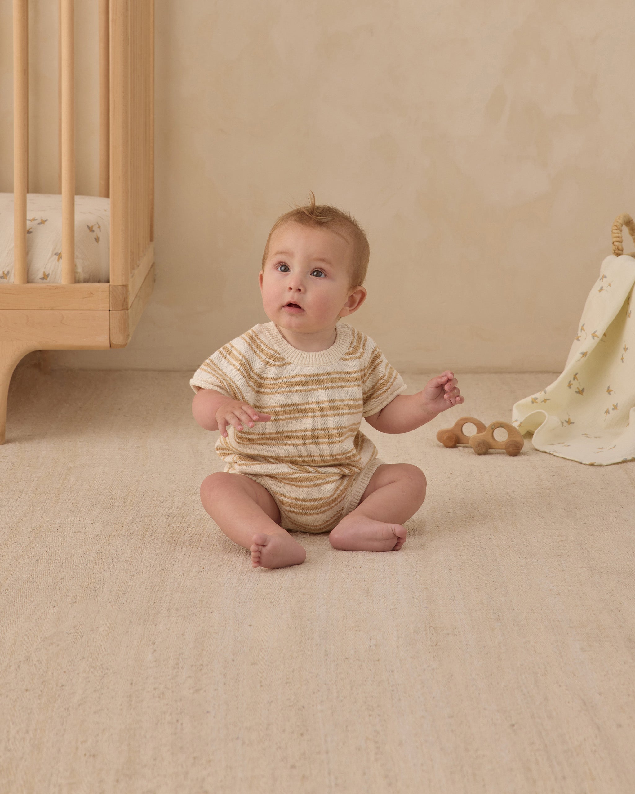 Rowan Romper Butterscotch Stripe - Rylee + Cru | Kids Clothes | Trendy Baby Clothes | Modern Infant Outfits |