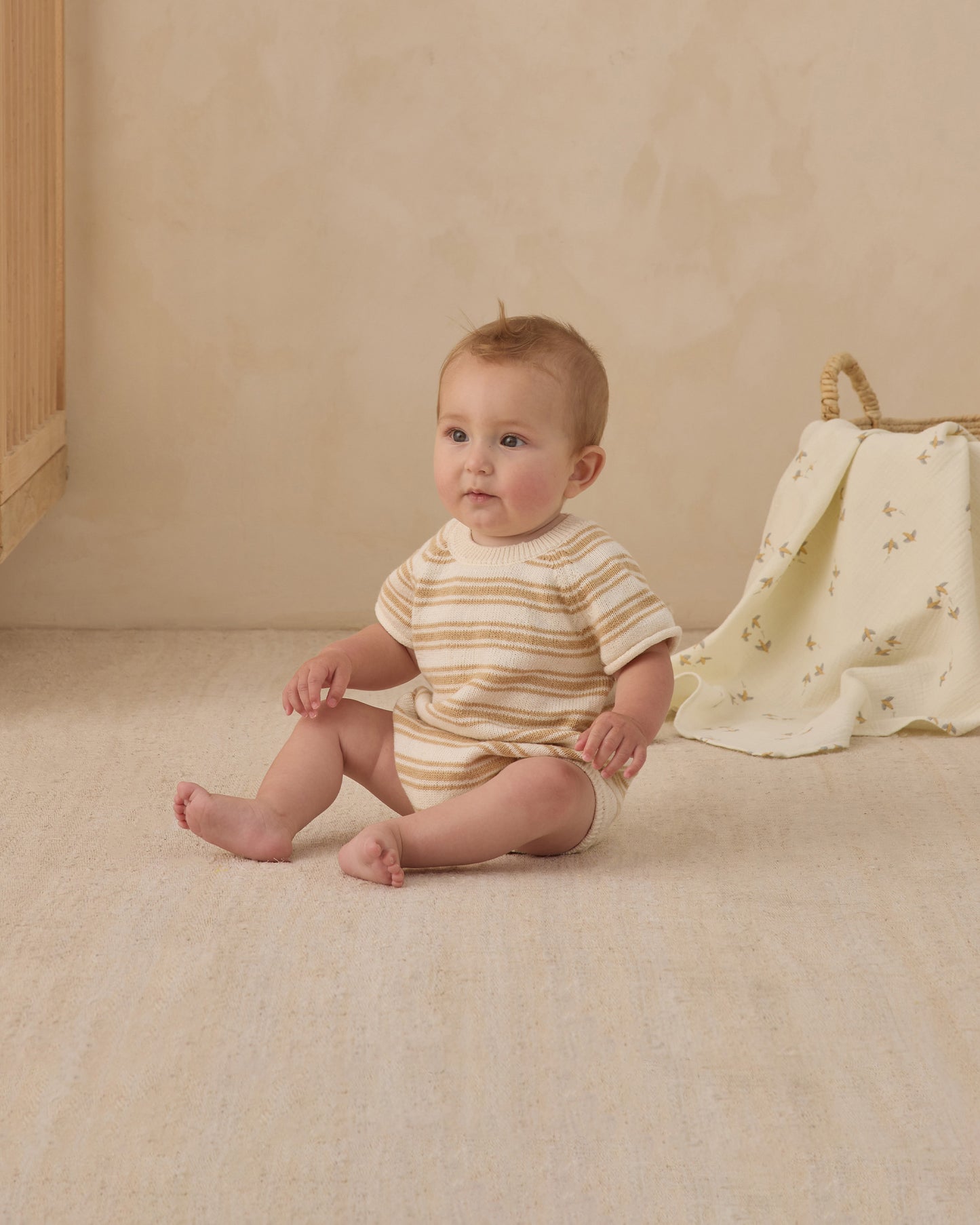 Rowan Romper Butterscotch Stripe - Rylee + Cru | Kids Clothes | Trendy Baby Clothes | Modern Infant Outfits |