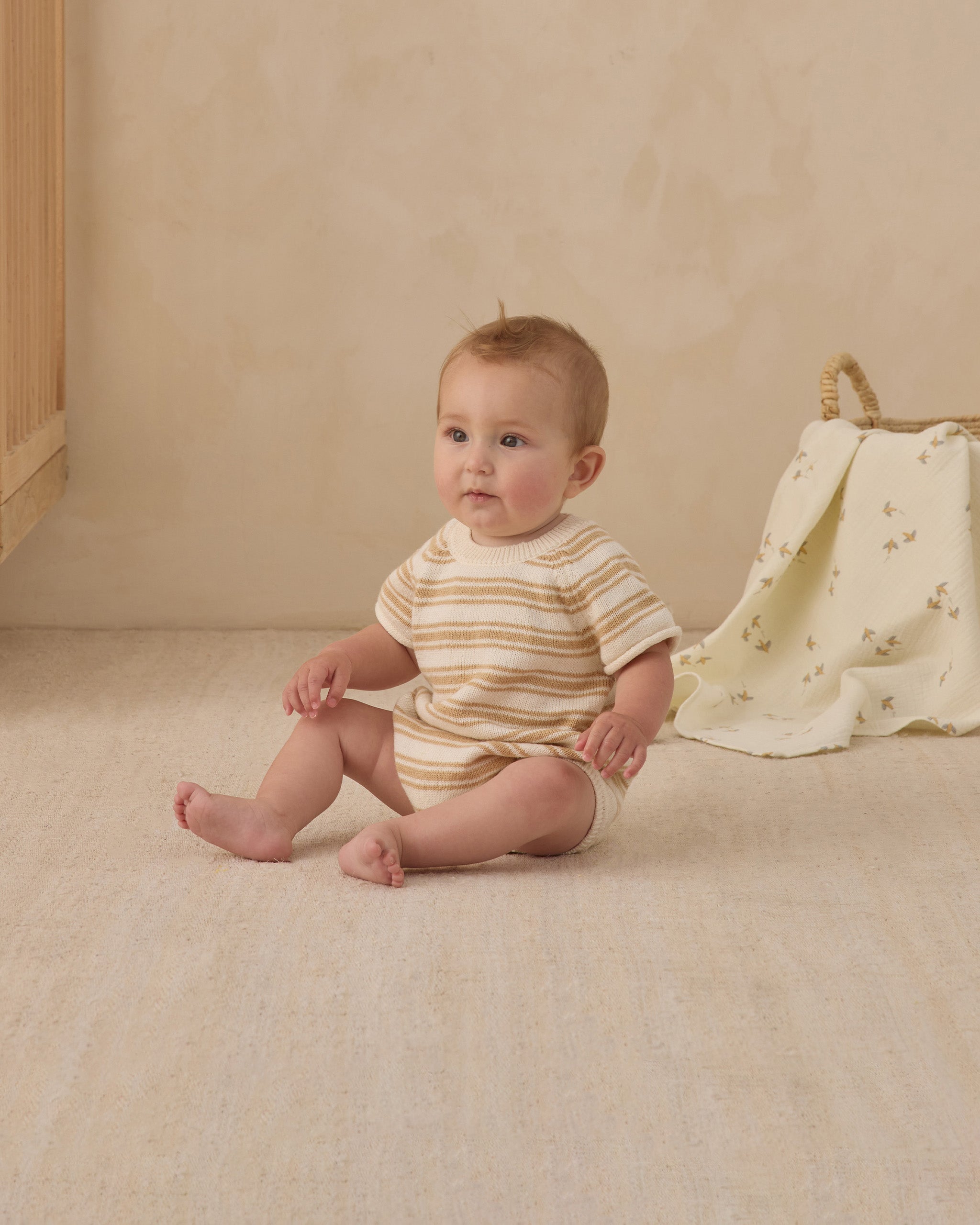 Rowan Romper Butterscotch Stripe - Rylee + Cru | Kids Clothes | Trendy Baby Clothes | Modern Infant Outfits |
