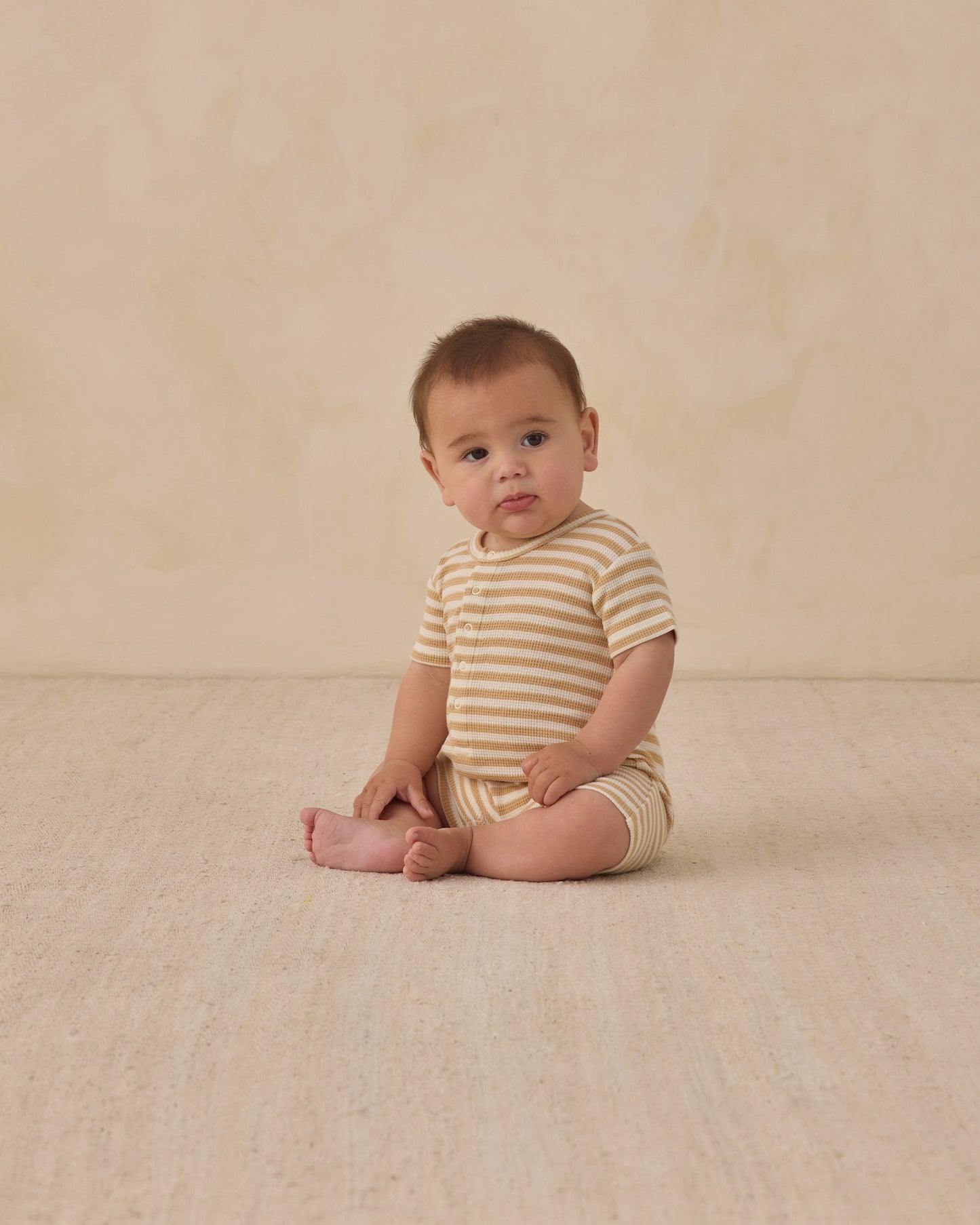 Waffle Snap Romper Butterscotch Stripe - Rylee + Cru | Kids Clothes | Trendy Baby Clothes | Modern Infant Outfits |
