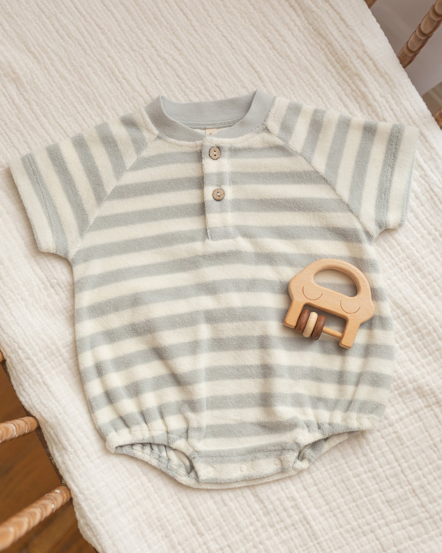 Terry Henley Romper Sky Stripe - Rylee + Cru | Kids Clothes | Trendy Baby Clothes | Modern Infant Outfits |