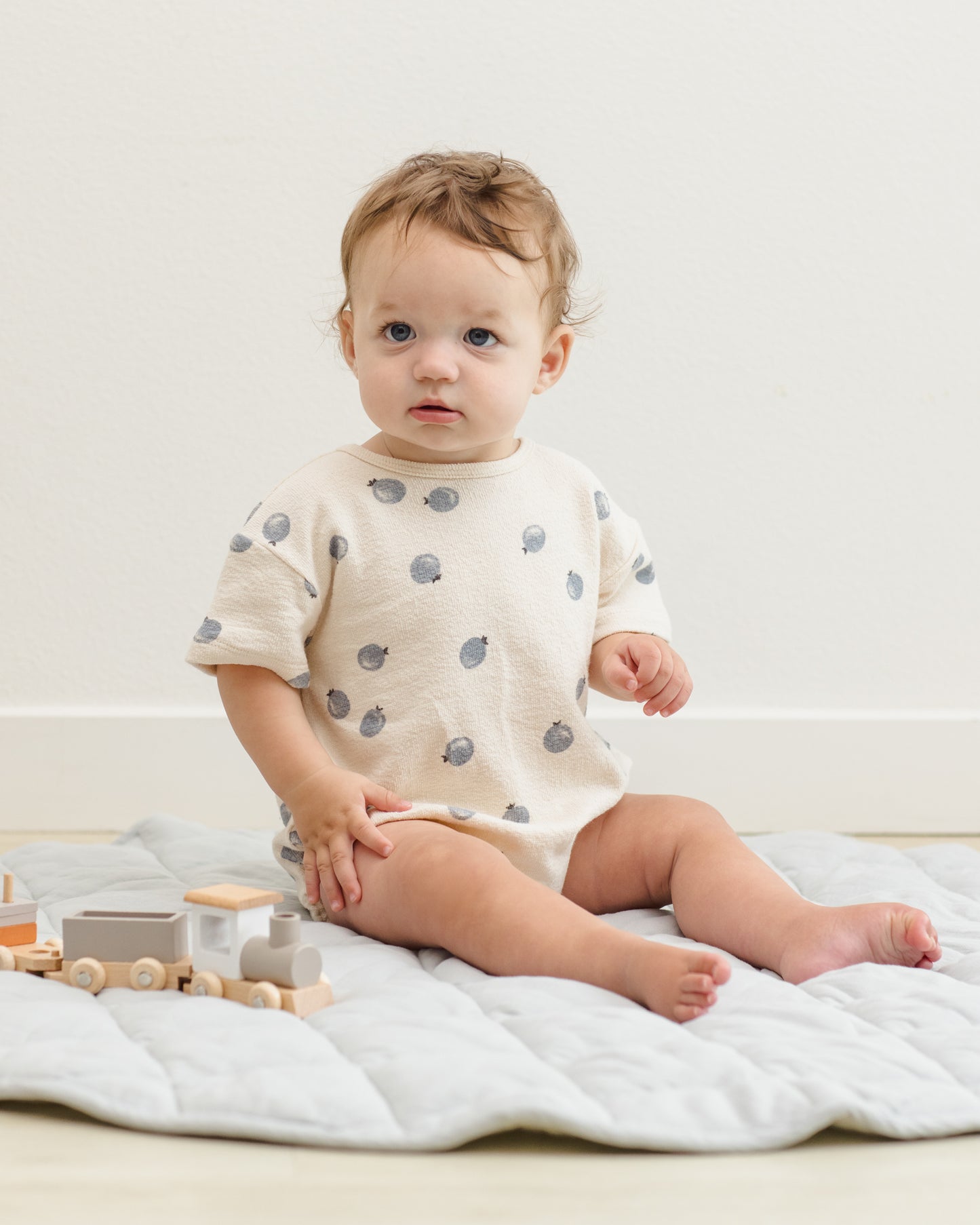Relaxed Short Sleeve Bubble Romper Blueberries - Rylee + Cru | Kids Clothes | Trendy Baby Clothes | Modern Infant Outfits |